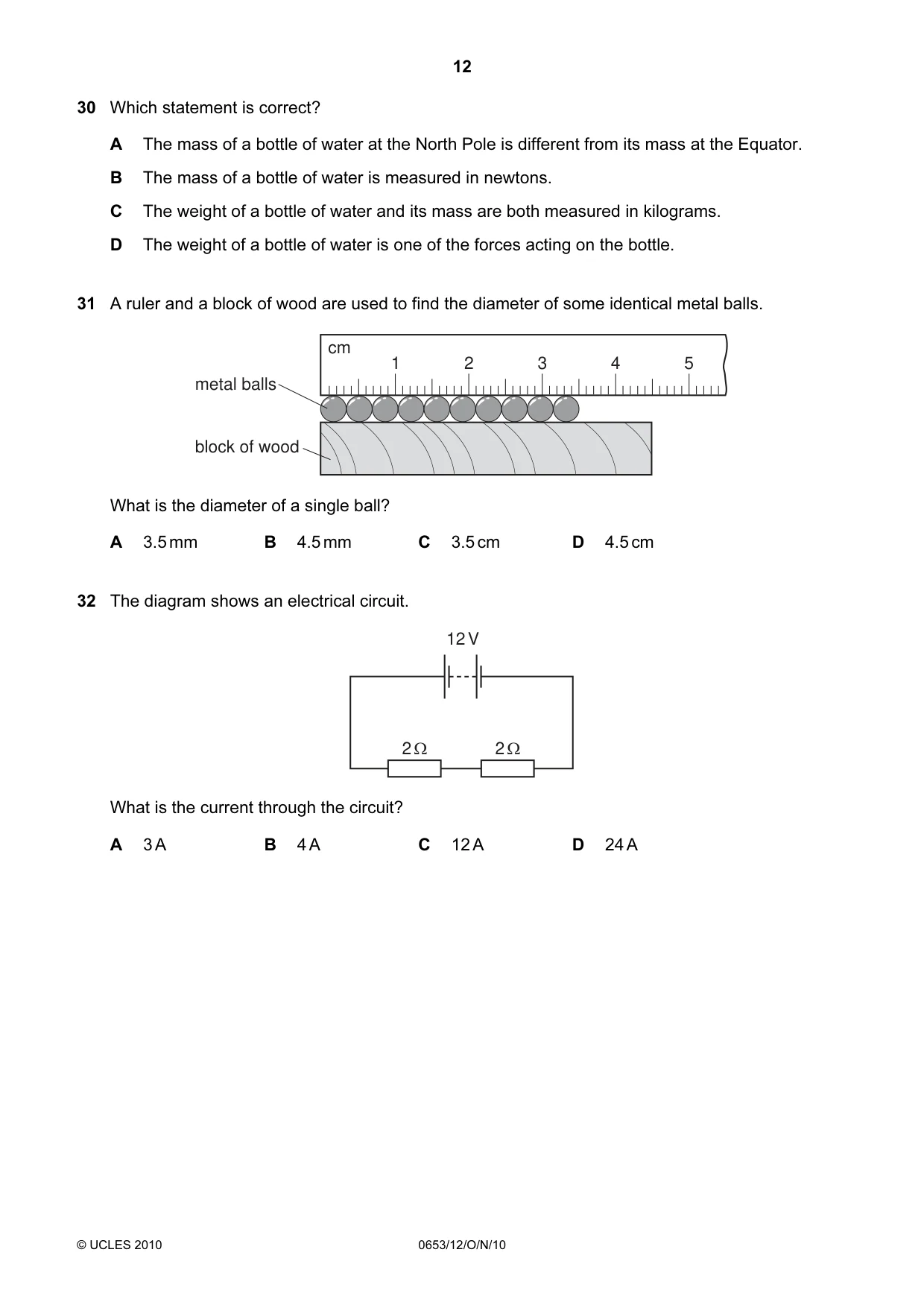 Cambridge IGCSE Science - Combined 0653 2010 Oct/Nov Paper 1 · Variant 2 question paper, page 12 of 20