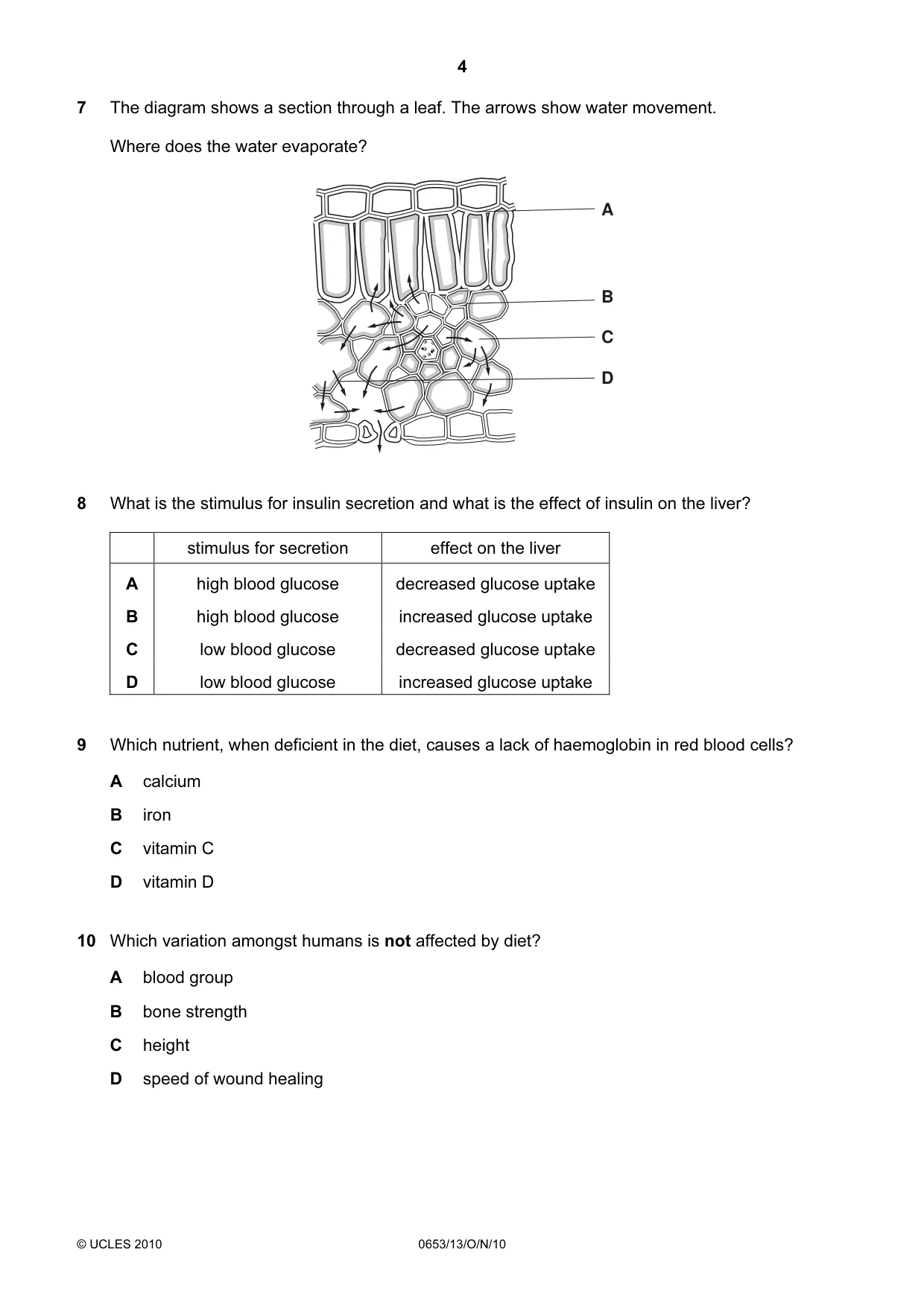Cambridge IGCSE Science - Combined 0653 2010 Oct/Nov Paper 1 · Variant 3 question paper, page 4 of 20