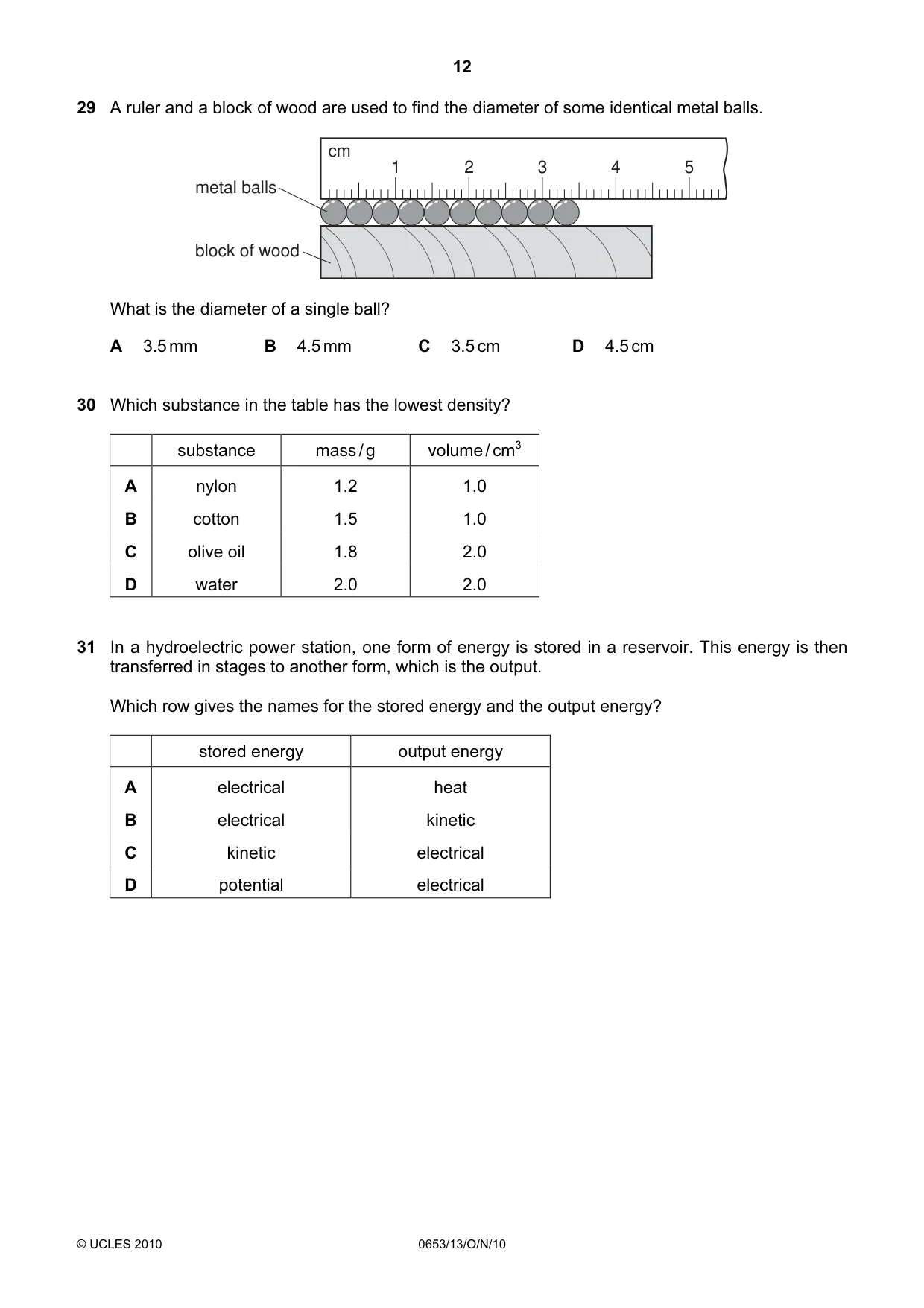 Cambridge IGCSE Science - Combined 0653 2010 Oct/Nov Paper 1 · Variant 3 question paper, page 12 of 20