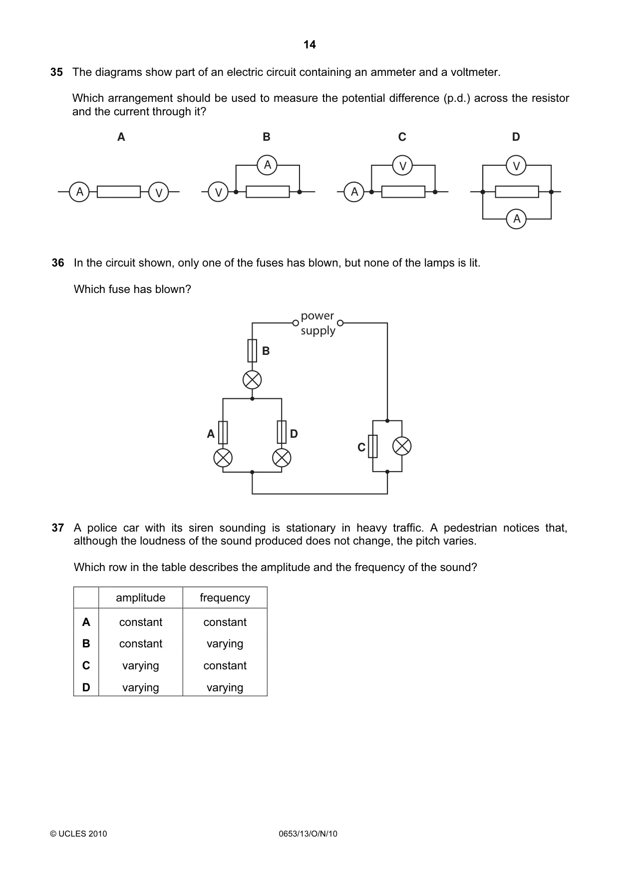 Cambridge IGCSE Science - Combined 0653 2010 Oct/Nov Paper 1 · Variant 3 question paper, page 14 of 20
