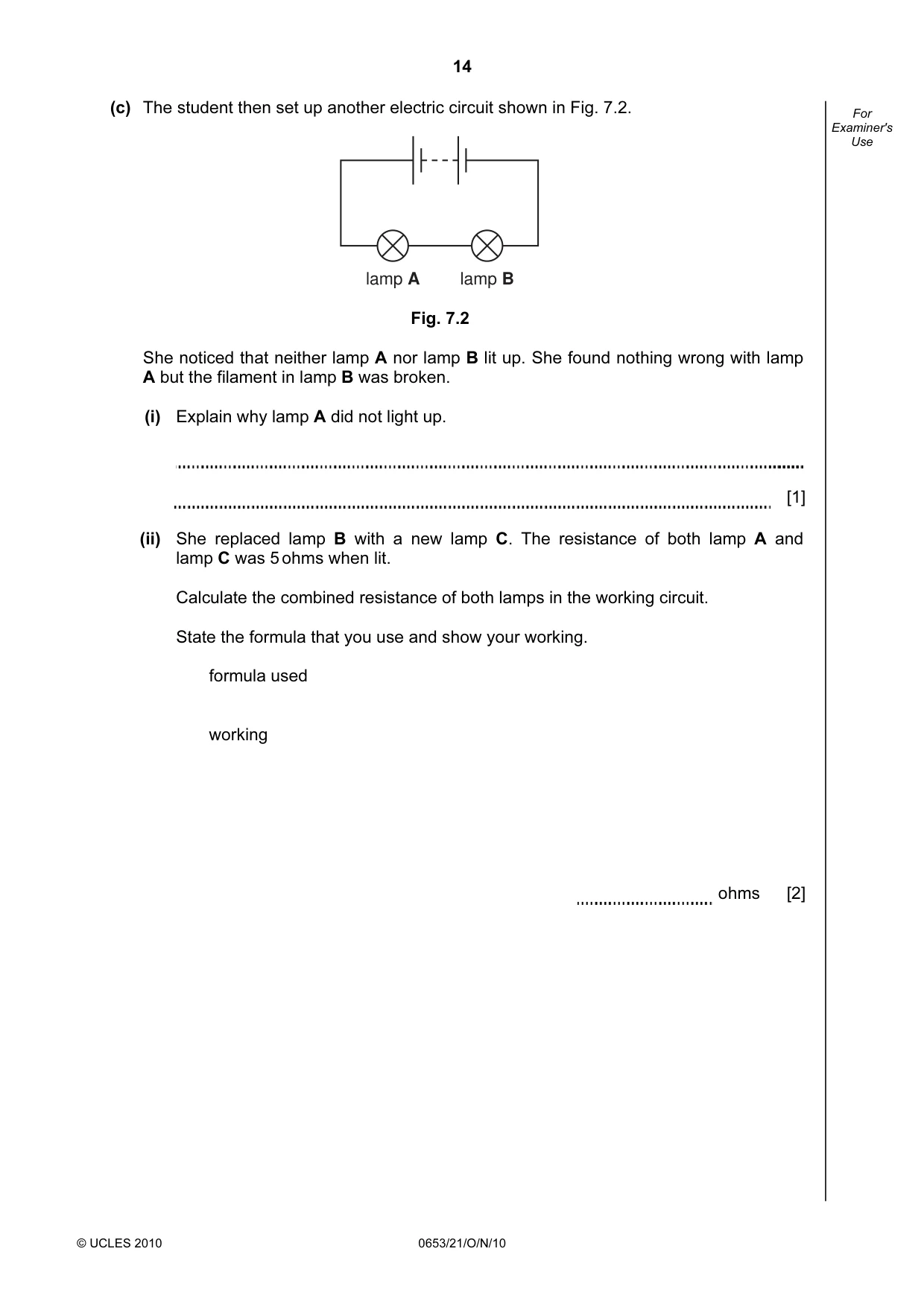 Cambridge IGCSE Science - Combined 0653 2010 Oct/Nov Paper 2 · Variant 1 question paper, page 14 of 20
