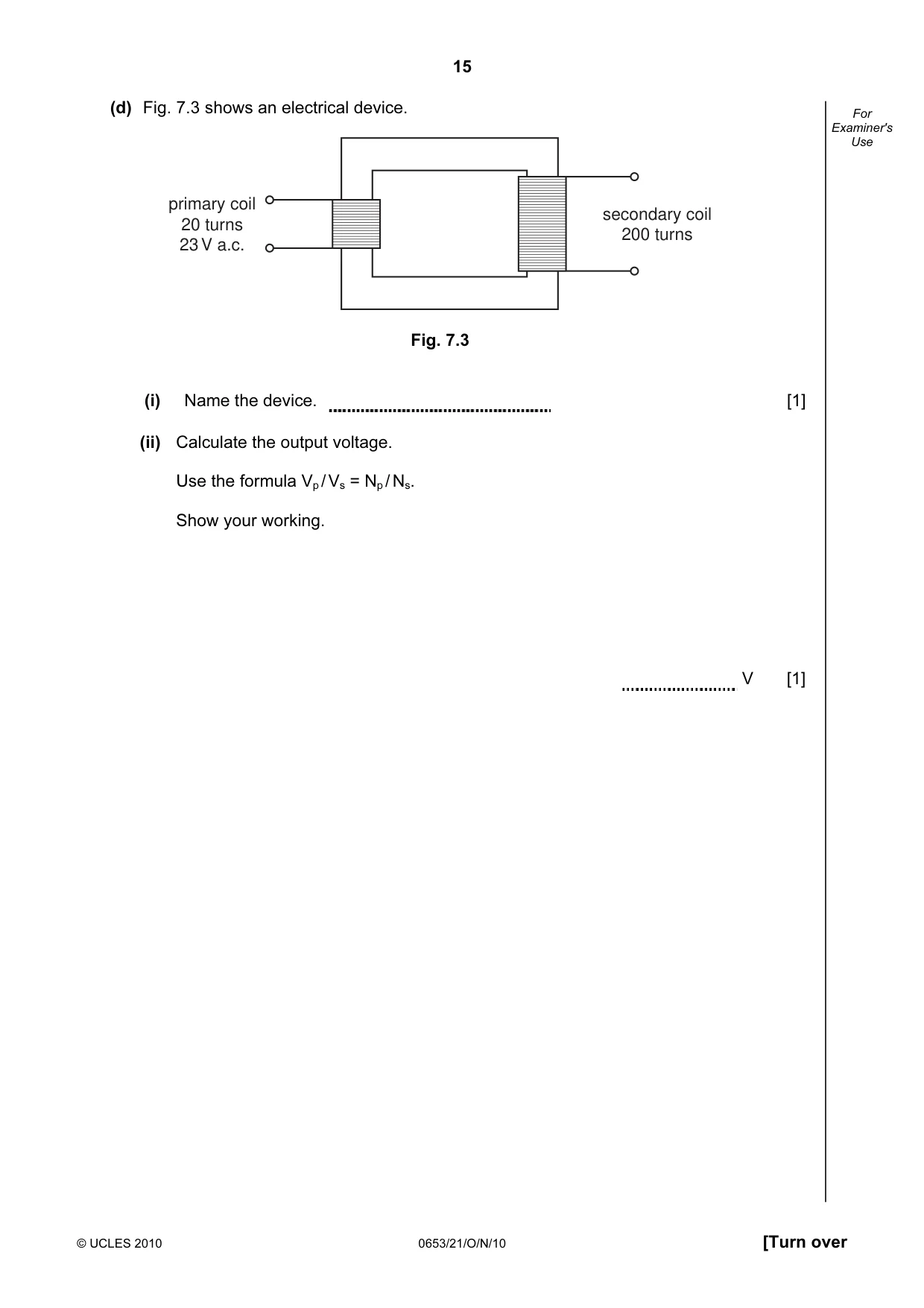 Cambridge IGCSE Science - Combined 0653 2010 Oct/Nov Paper 2 · Variant 1 question paper, page 15 of 20
