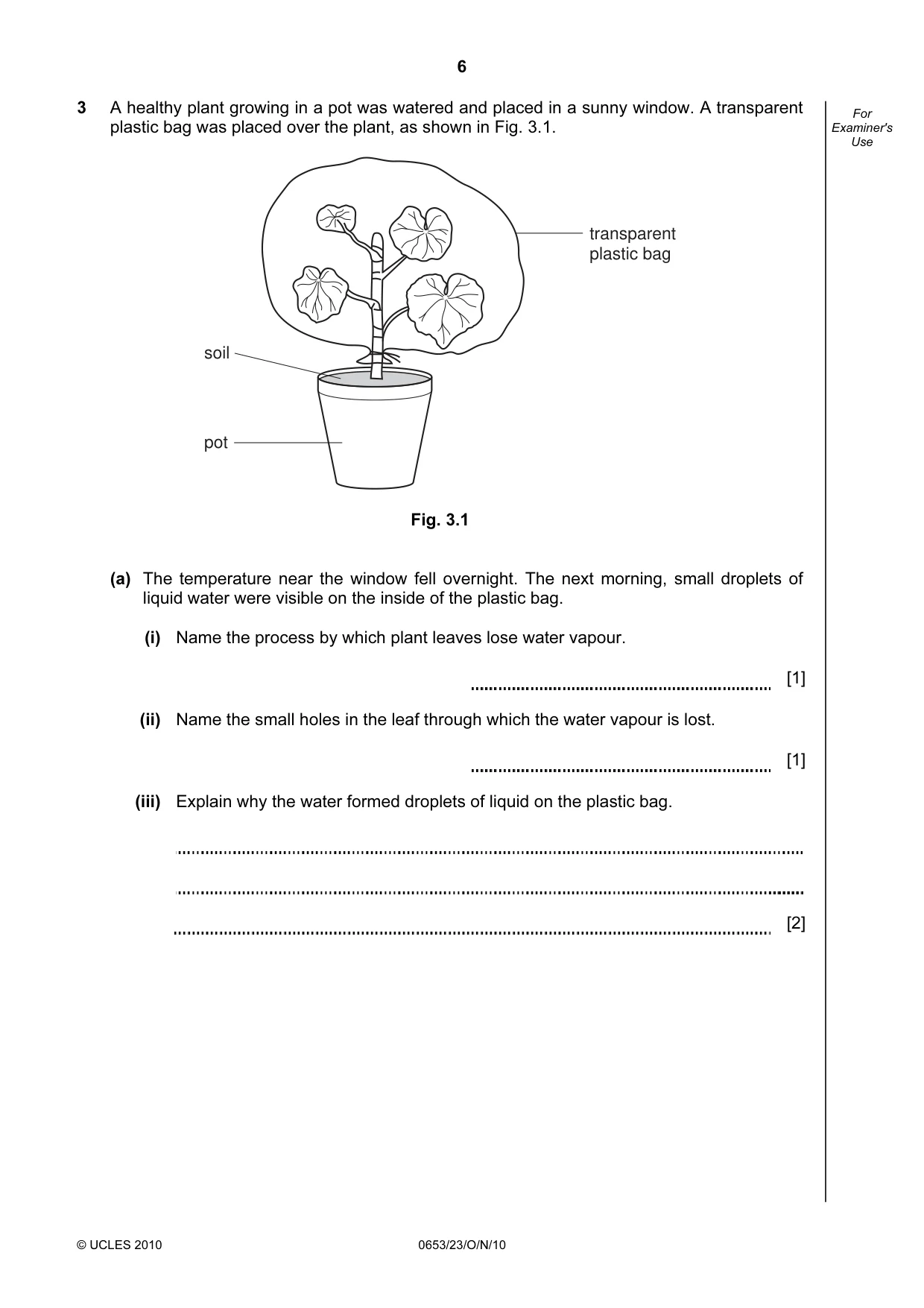 Cambridge IGCSE Science - Combined 0653 2010 Oct/Nov Paper 2 · Variant 3 question paper, page 6 of 24