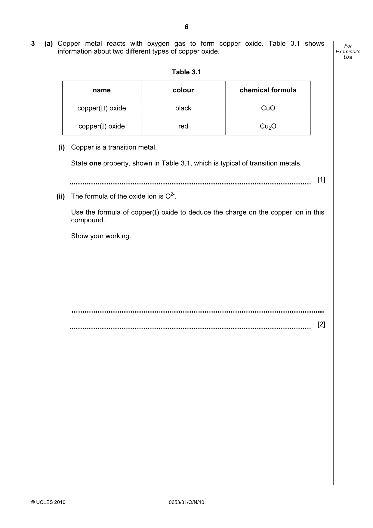 Cambridge IGCSE Science - Combined 0653 2010 Oct/Nov Paper 3 · Variant 1 question paper, page 6 of 20