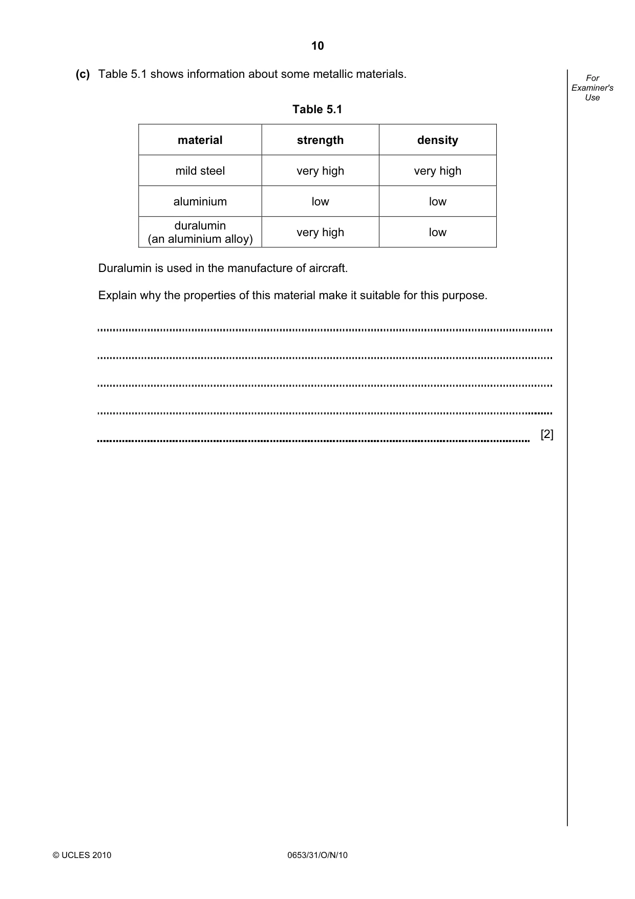 Cambridge IGCSE Science - Combined 0653 2010 Oct/Nov Paper 3 · Variant 1 question paper, page 10 of 20