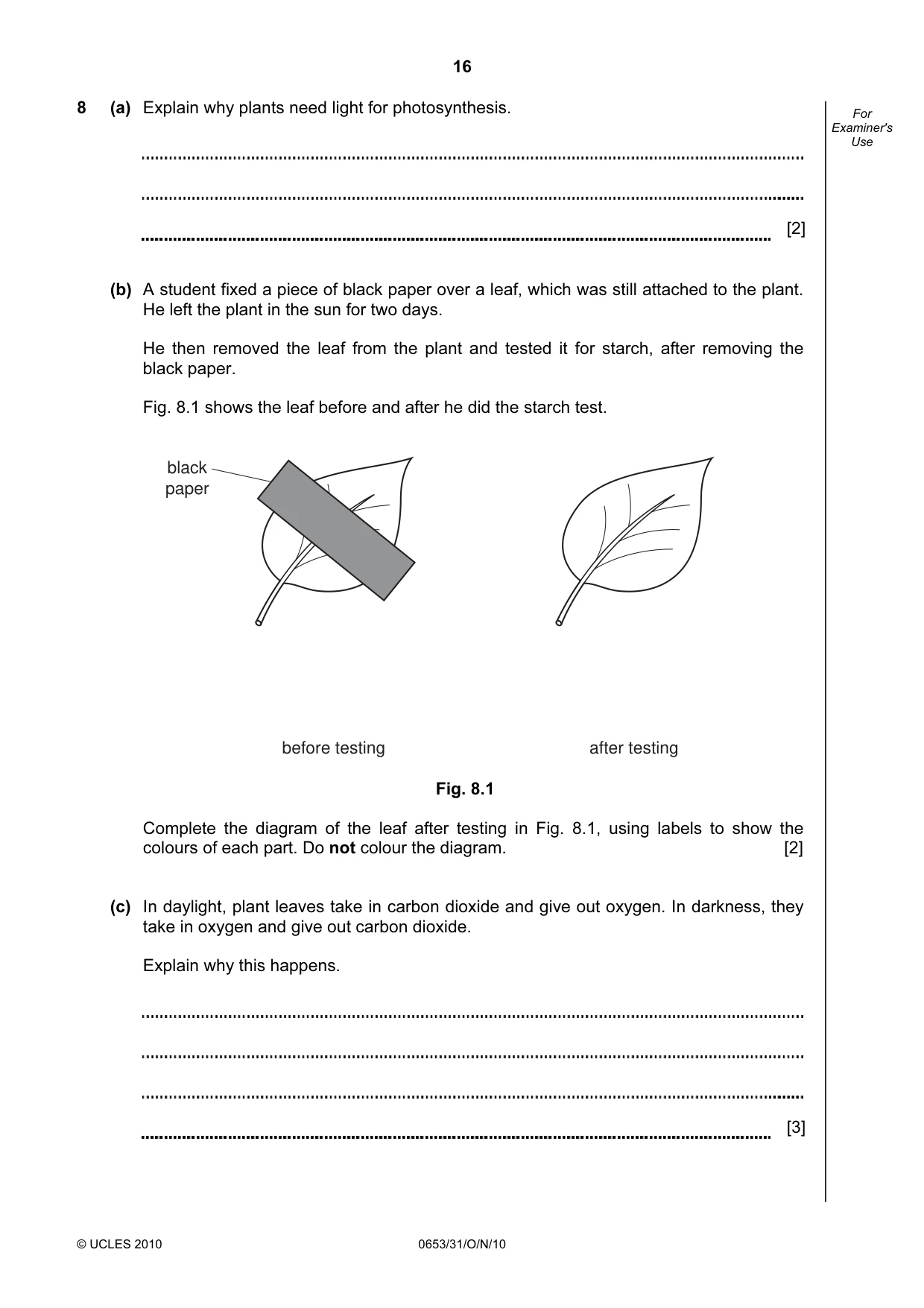 Cambridge IGCSE Science - Combined 0653 2010 Oct/Nov Paper 3 · Variant 1 question paper, page 16 of 20