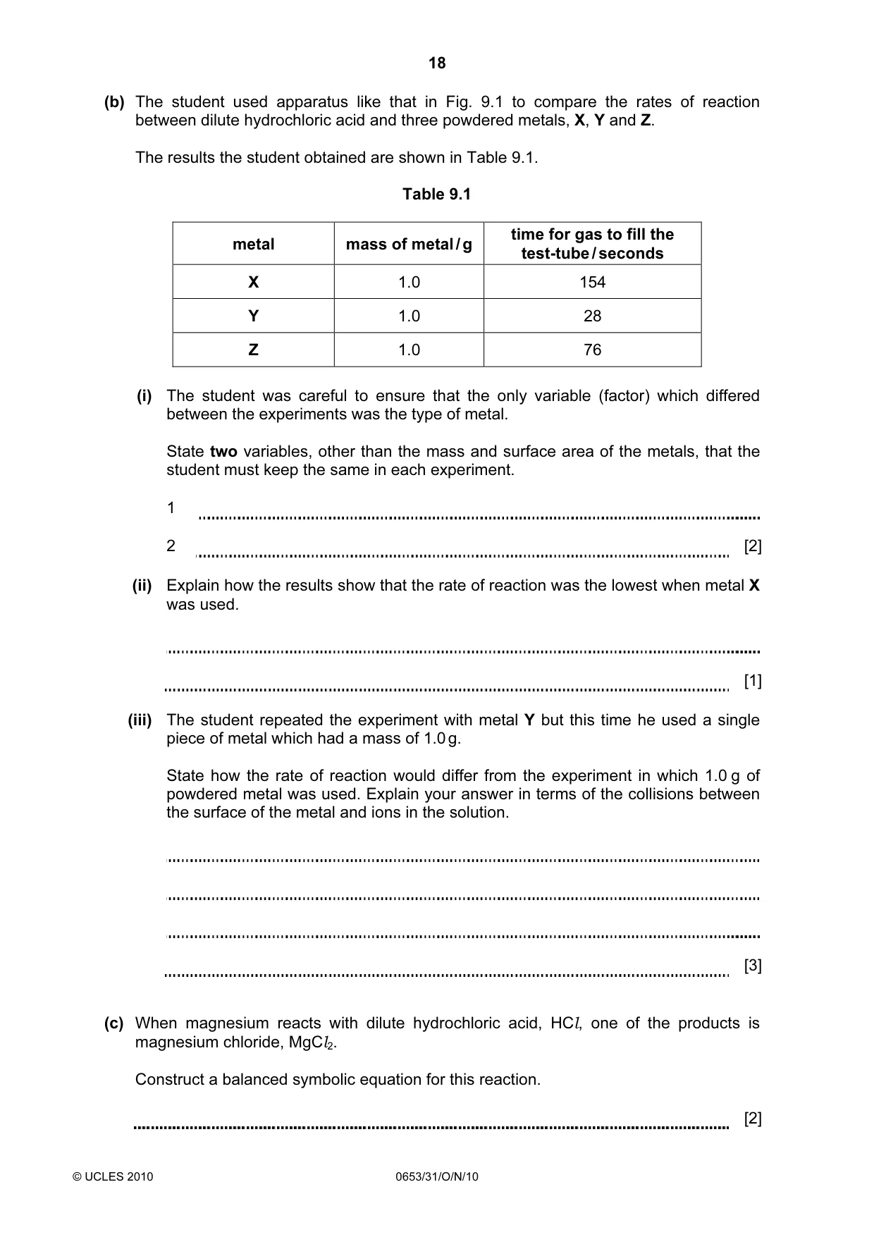 Cambridge IGCSE Science - Combined 0653 2010 Oct/Nov Paper 3 · Variant 1 question paper, page 18 of 20