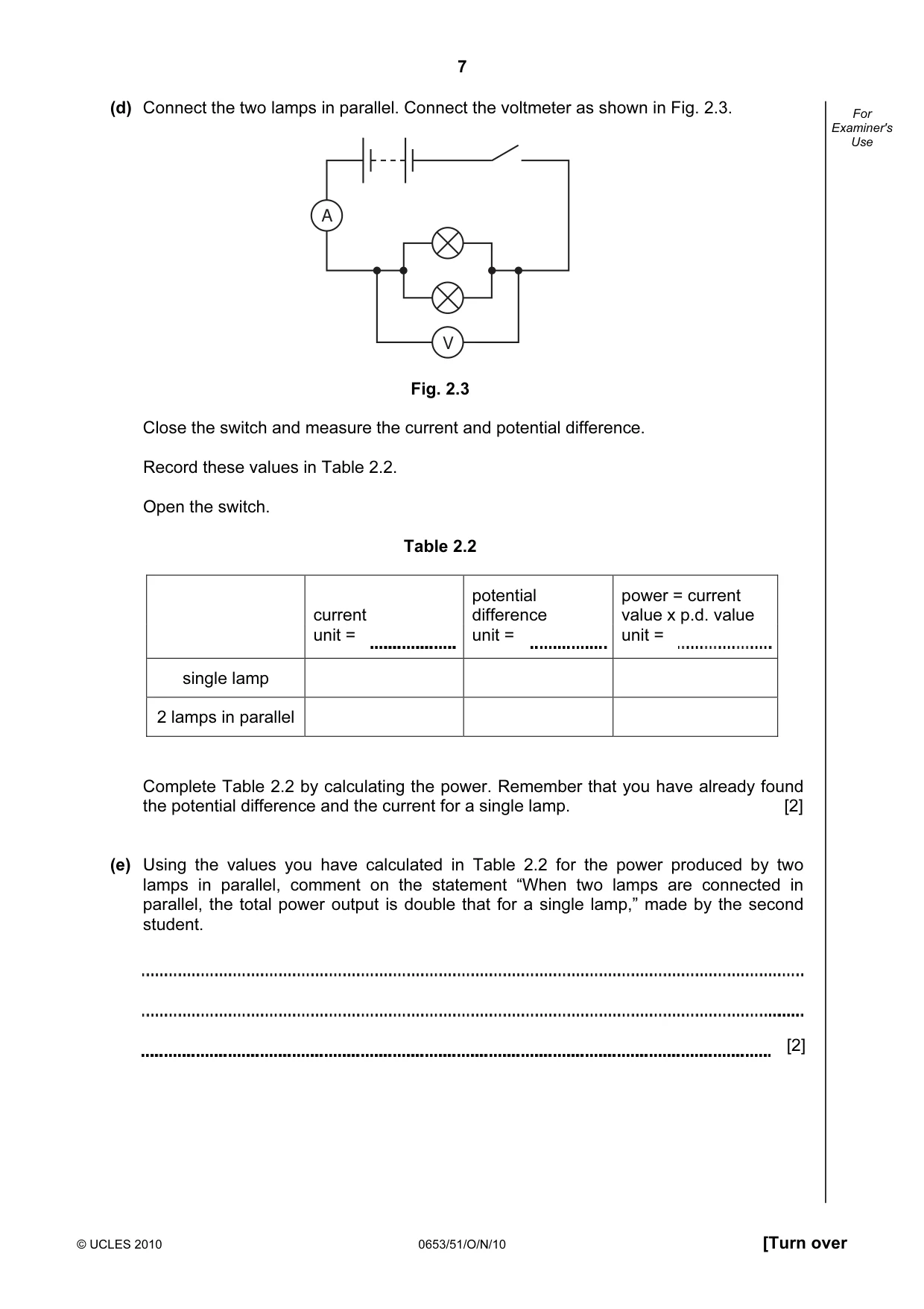 Cambridge IGCSE Science - Combined 0653 2010 Oct/Nov Paper 5 · Variant 1 question paper, page 7 of 12