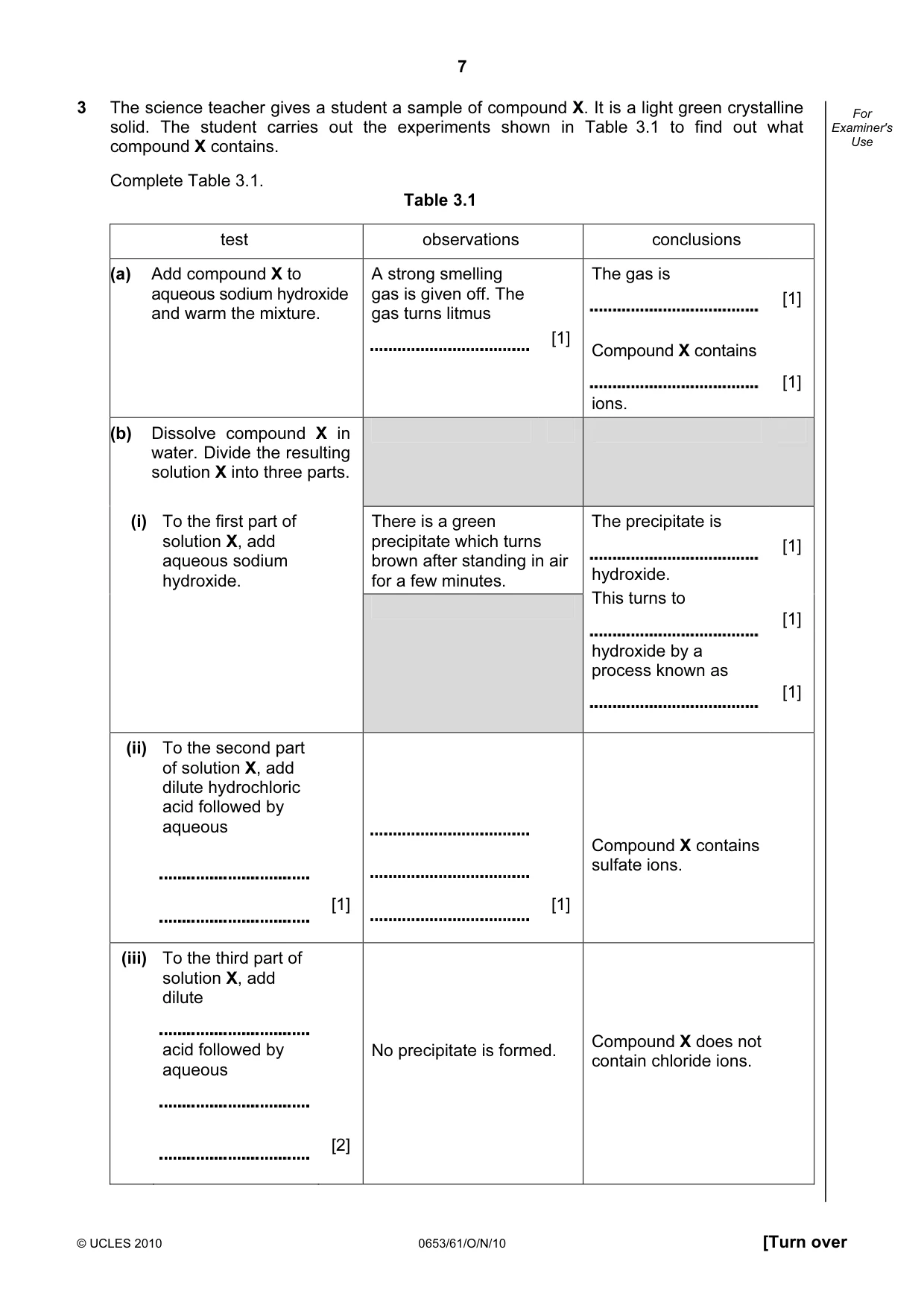 Cambridge IGCSE Science - Combined 0653 2010 Oct/Nov Paper 6 · Variant 1 question paper, page 7 of 16