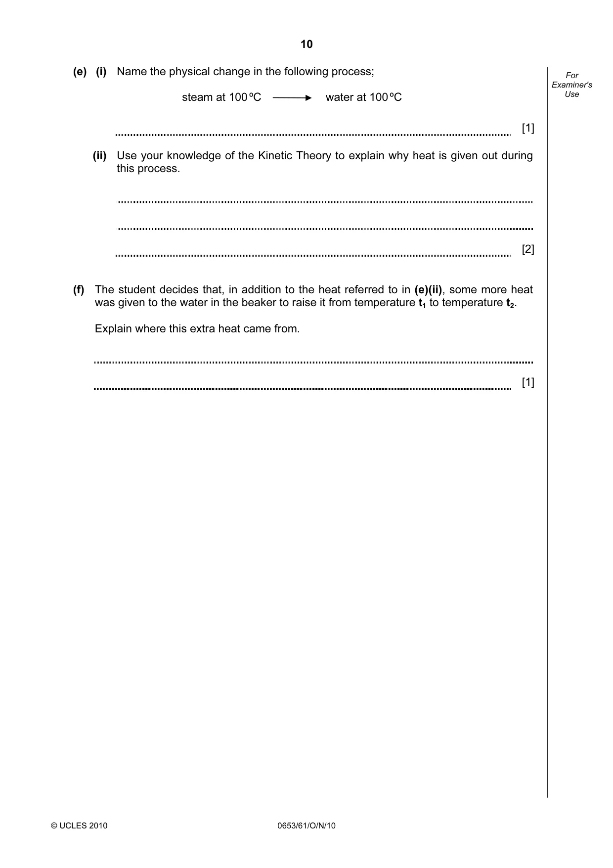 Cambridge IGCSE Science - Combined 0653 2010 Oct/Nov Paper 6 · Variant 1 question paper, page 10 of 16