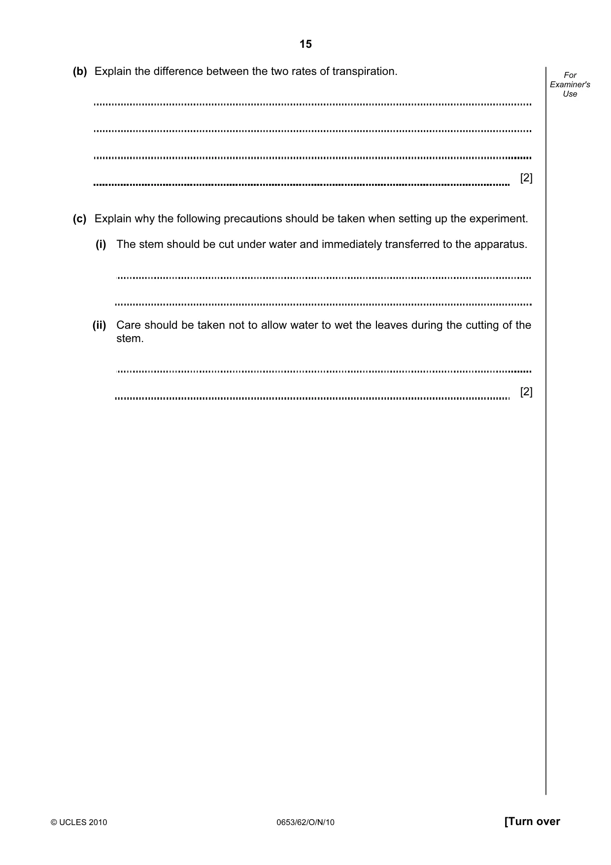 Cambridge IGCSE Science - Combined 0653 2010 Oct/Nov Paper 6 · Variant 2 question paper, page 15 of 24