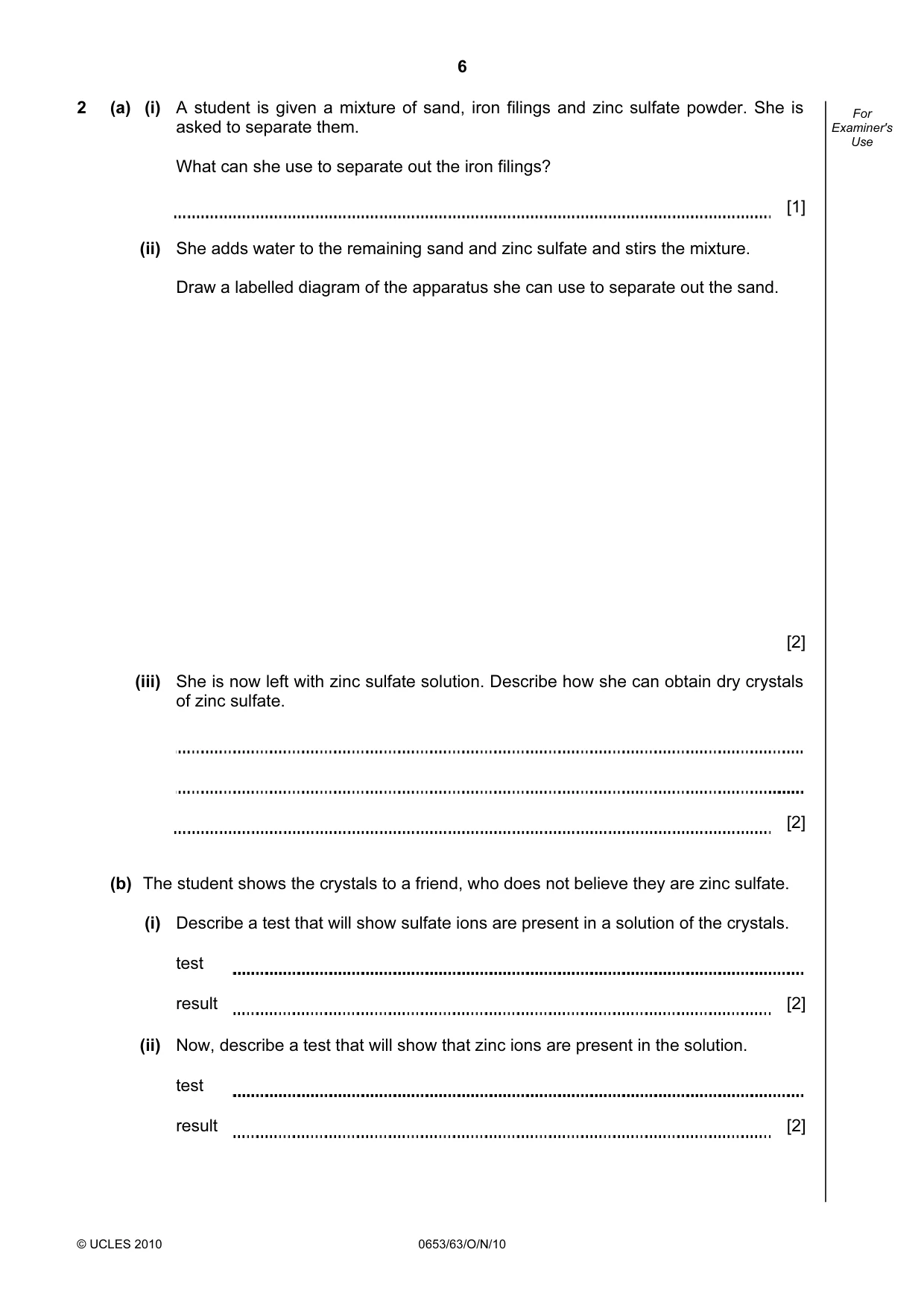 Cambridge IGCSE Science - Combined 0653 2010 Oct/Nov Paper 6 · Variant 3 question paper, page 6 of 20