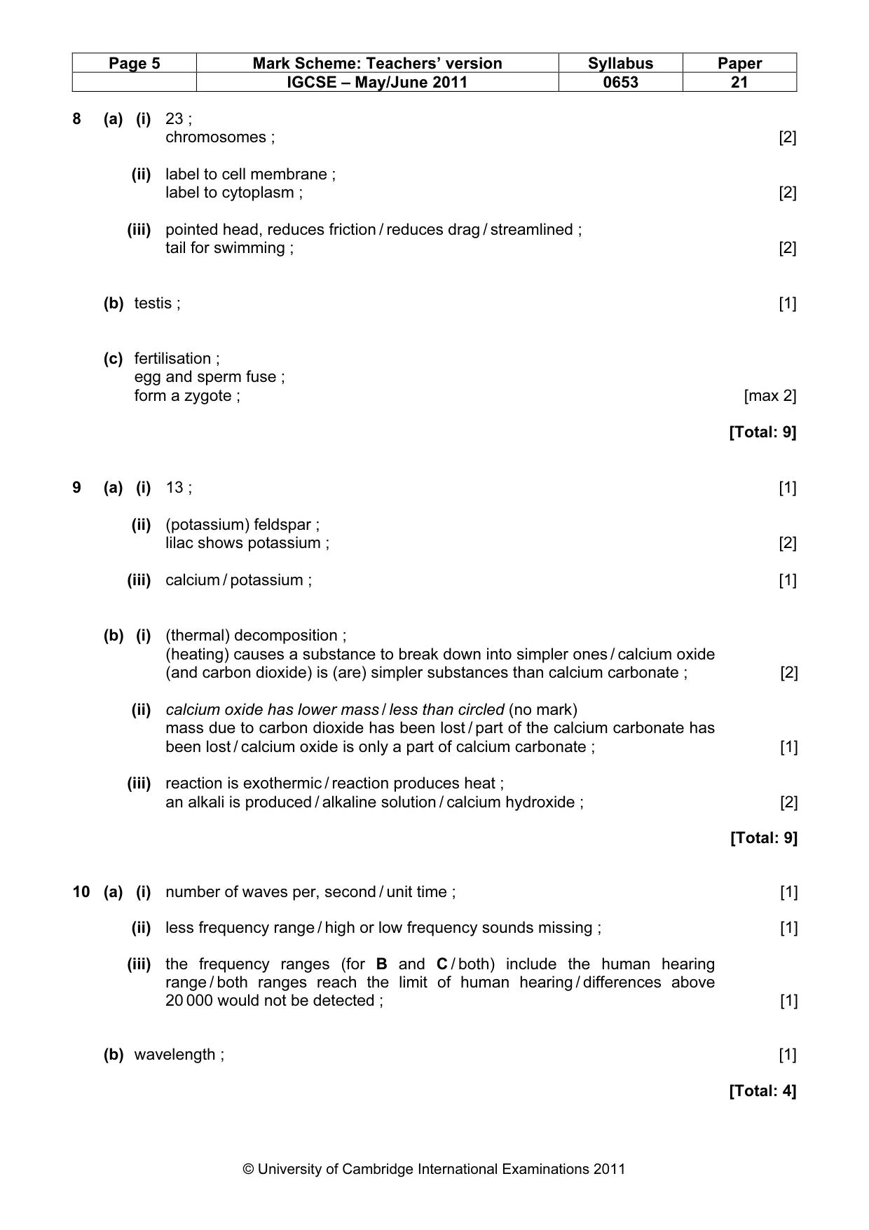 Mark scheme, page 5 of 5