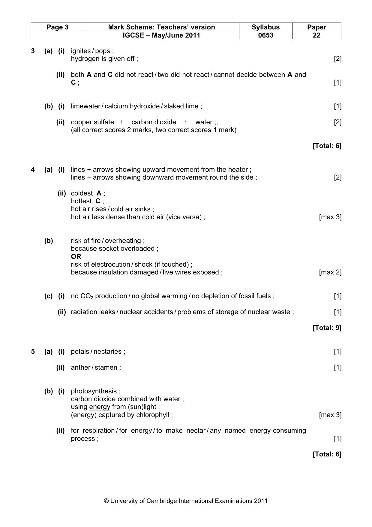 Mark scheme, page 3 of 6
