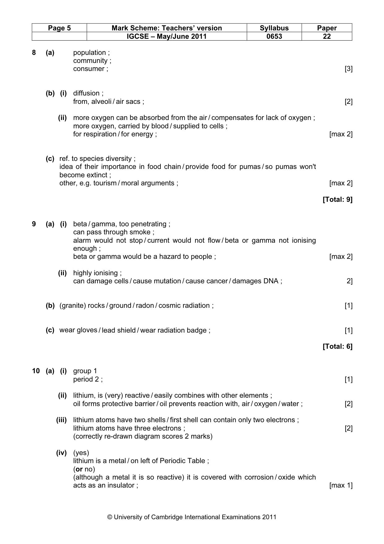 Mark scheme, page 5 of 6