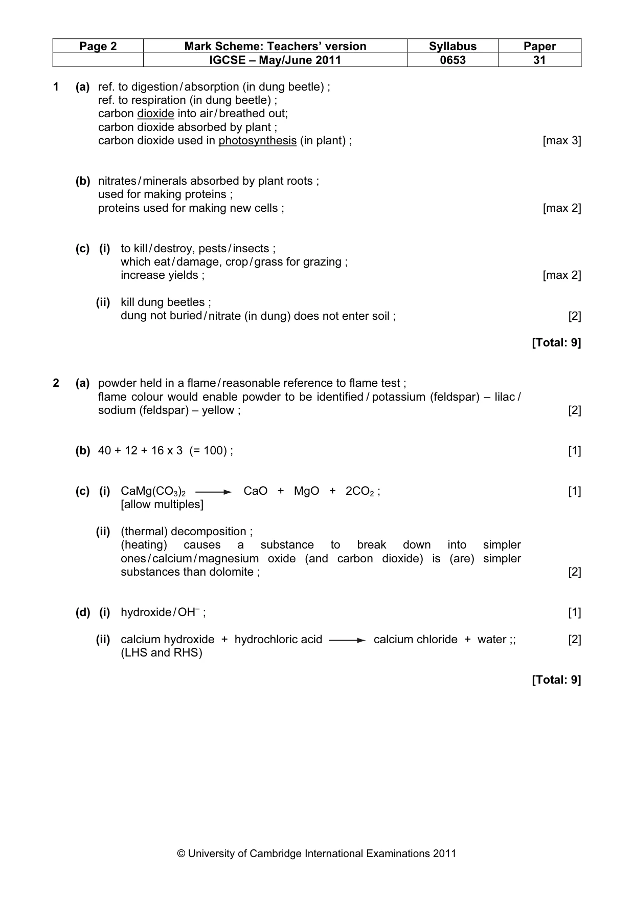 Mark scheme, page 2 of 6