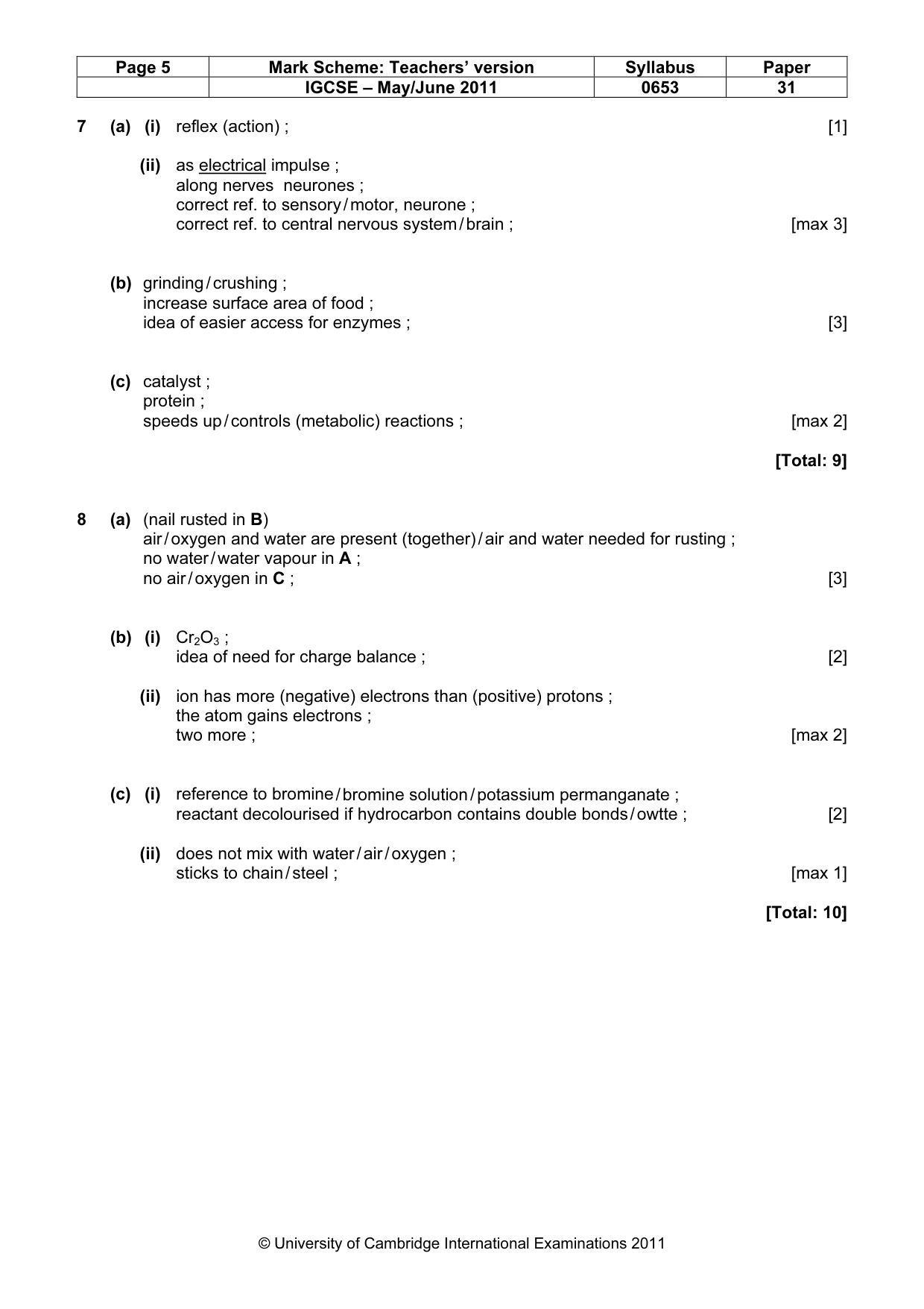 Mark scheme, page 5 of 6