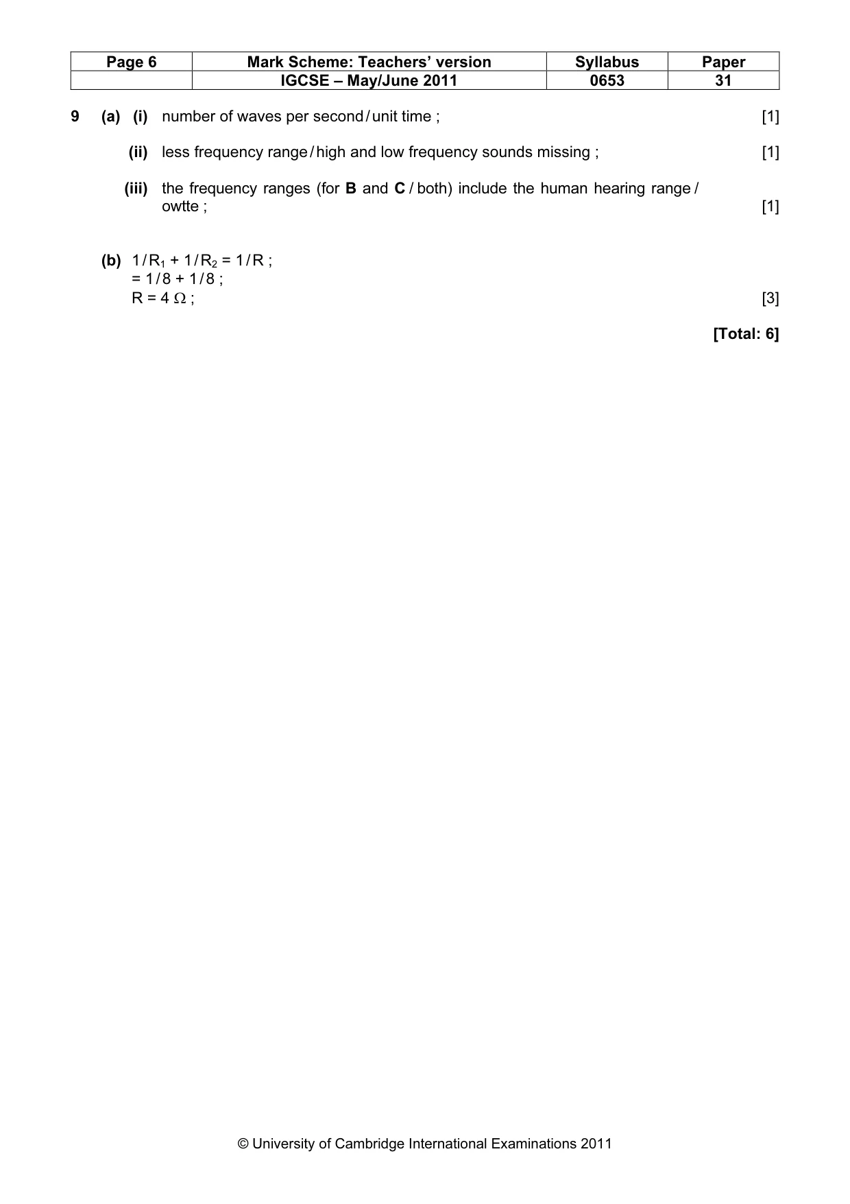 Mark scheme, page 6 of 6