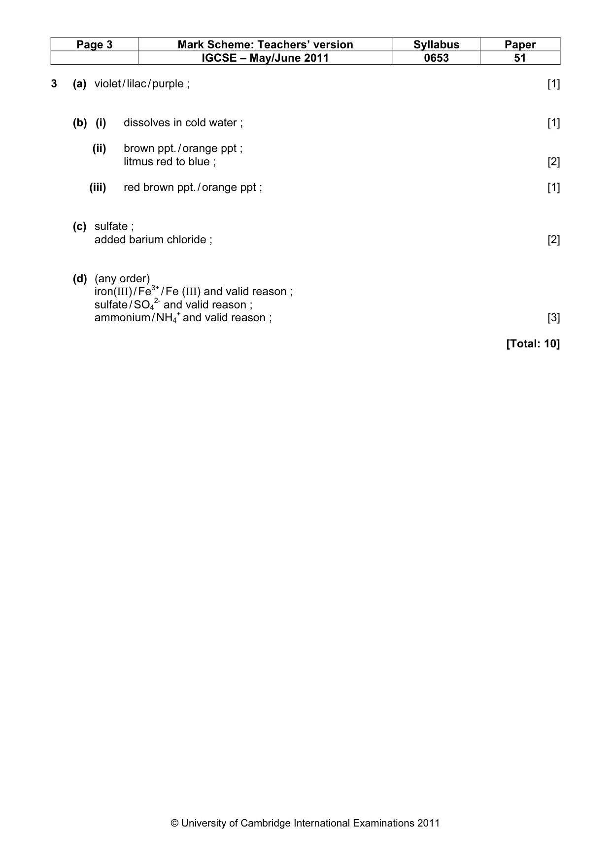 Mark scheme, page 3 of 3