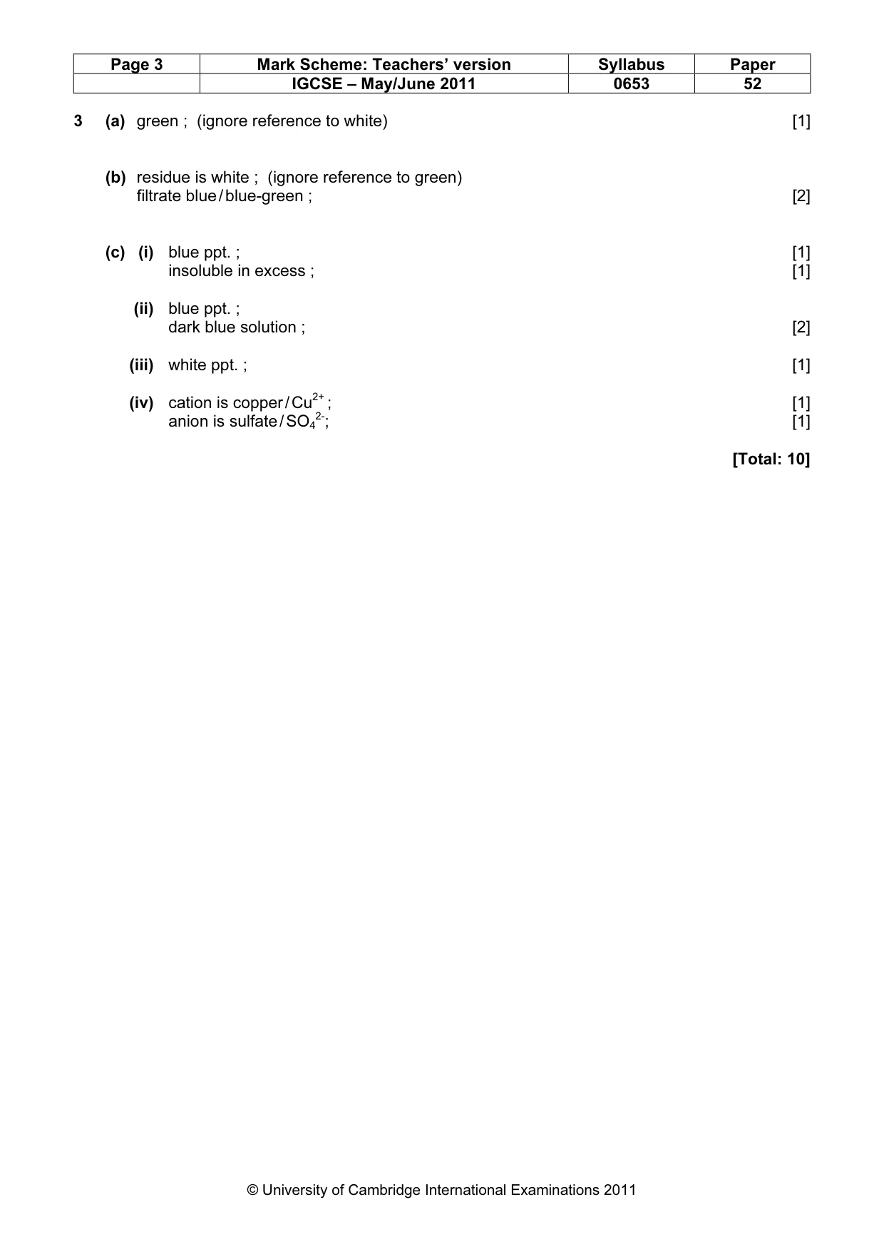 Mark scheme, page 3 of 3
