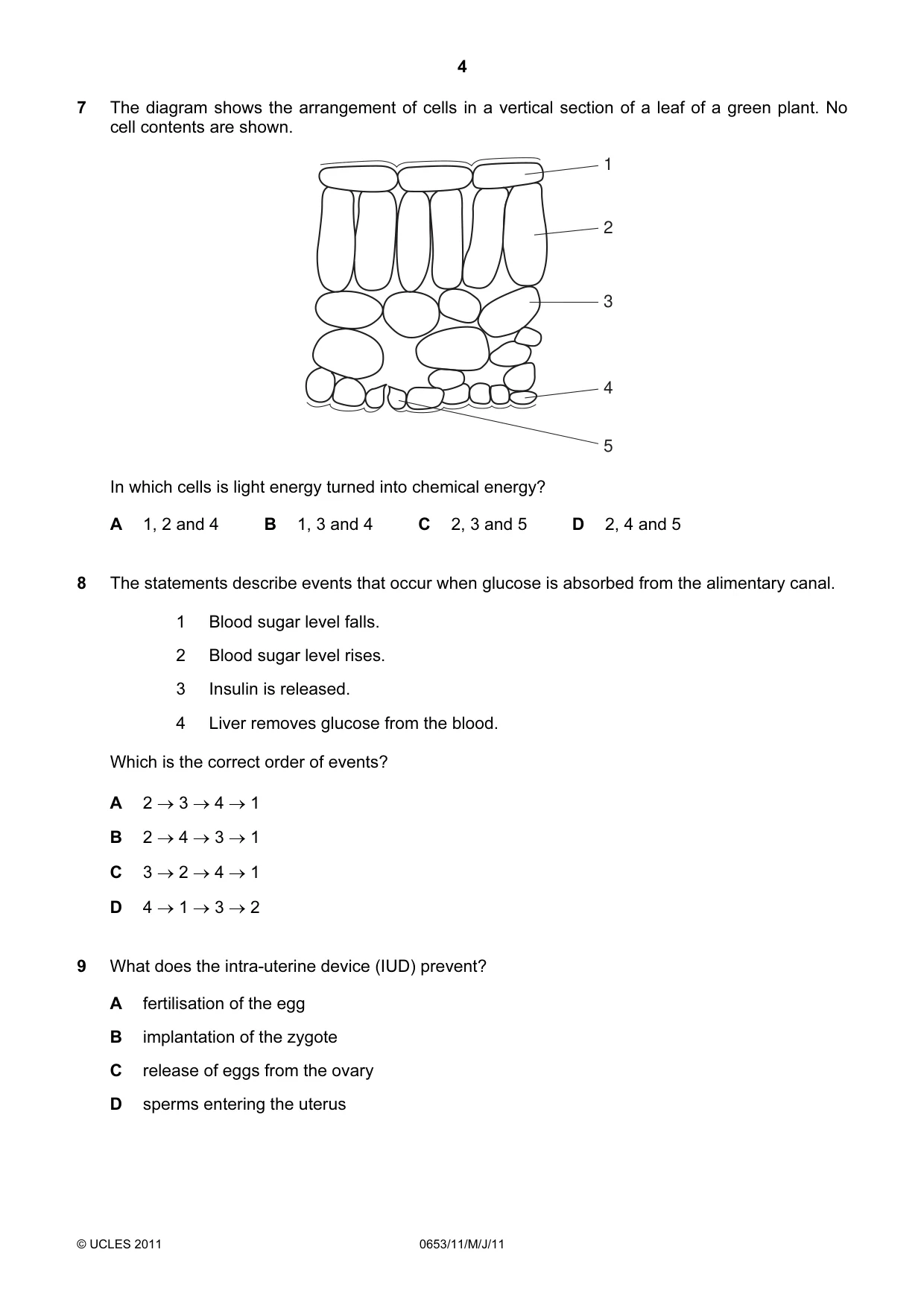 Cambridge IGCSE Science - Combined 0653 2011 May/June Paper 1 · Variant 1 question paper, page 4 of 16