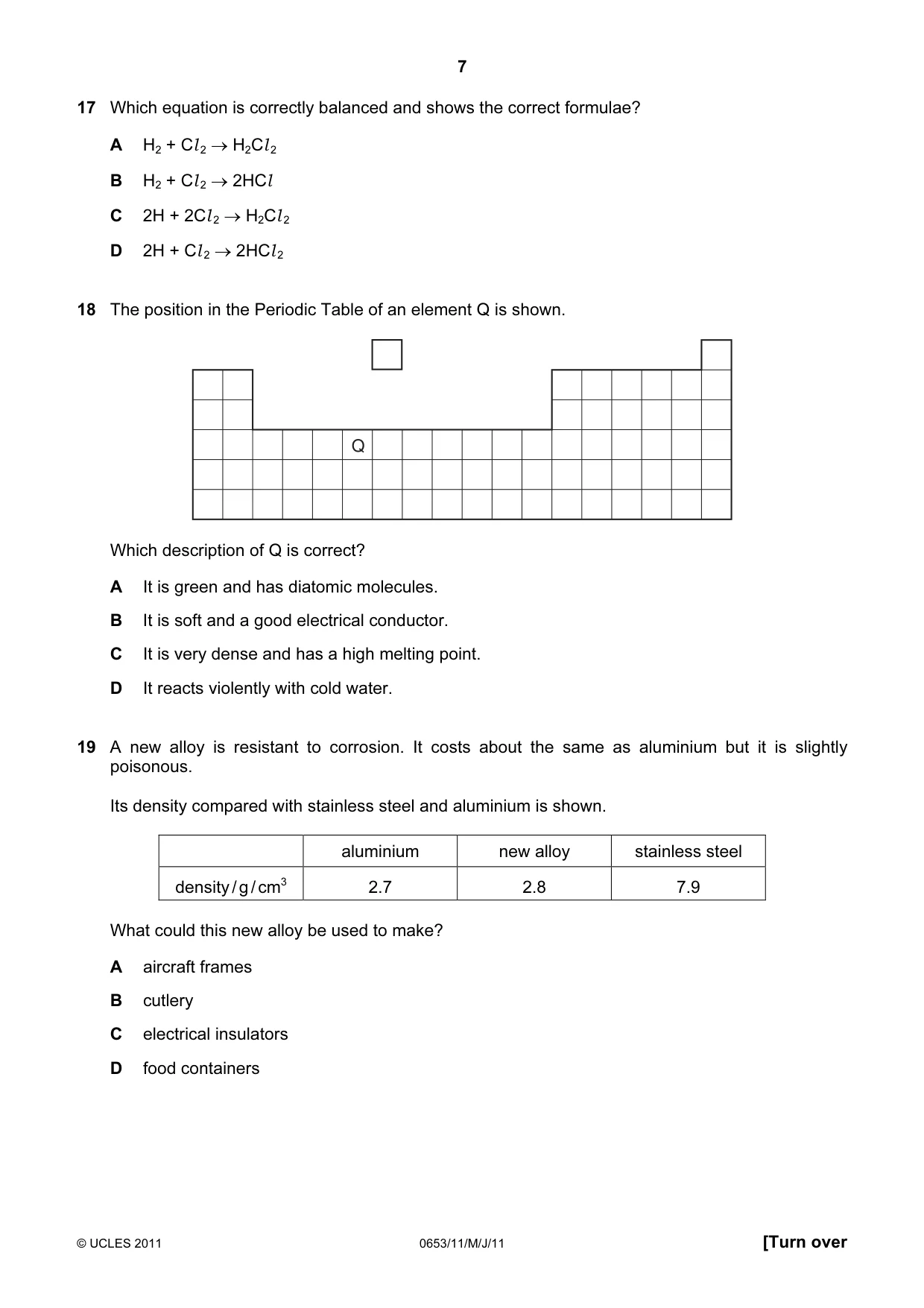 Cambridge IGCSE Science - Combined 0653 2011 May/June Paper 1 · Variant 1 question paper, page 7 of 16