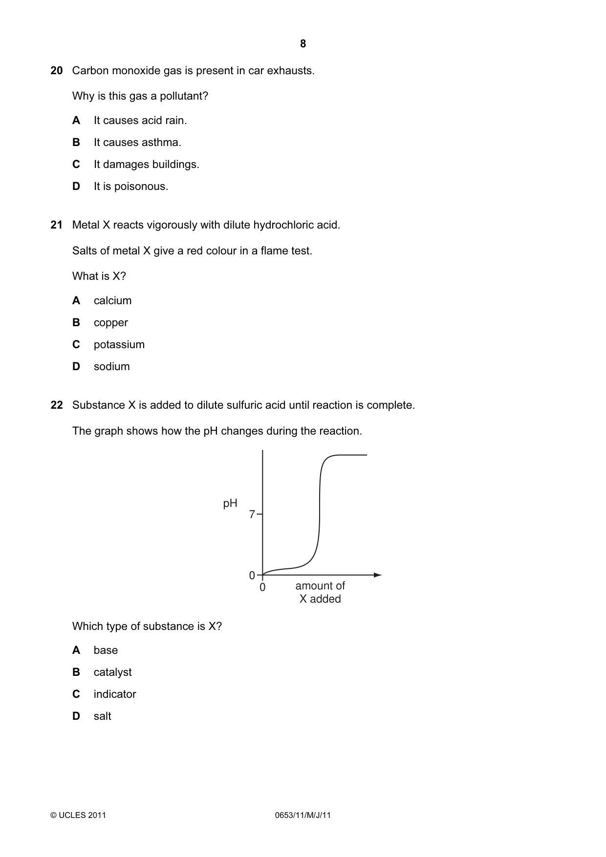 Cambridge IGCSE Science - Combined 0653 2011 May/June Paper 1 · Variant 1 question paper, page 8 of 16