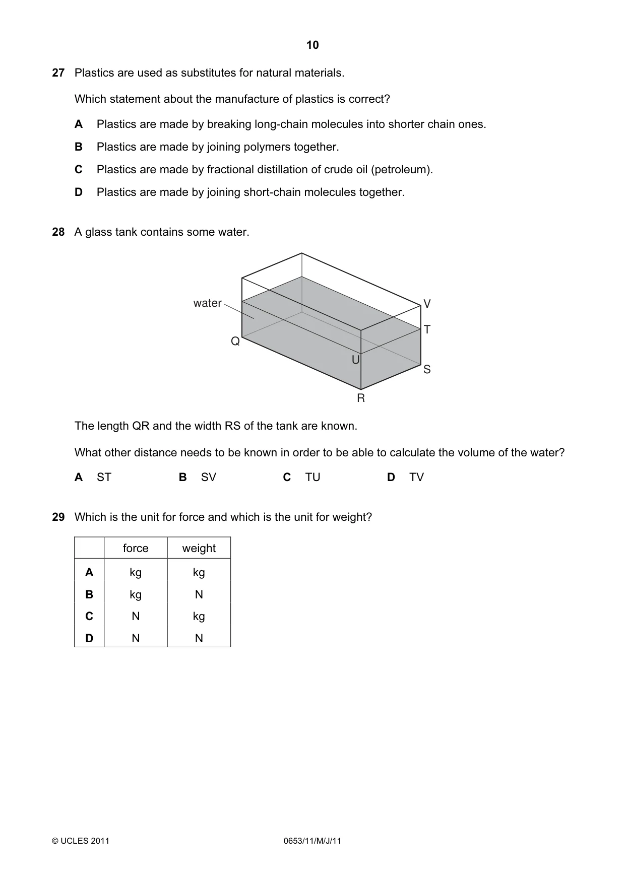 Cambridge IGCSE Science - Combined 0653 2011 May/June Paper 1 · Variant 1 question paper, page 10 of 16