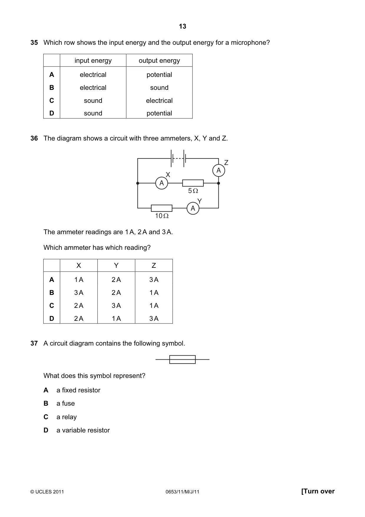 Cambridge IGCSE Science - Combined 0653 2011 May/June Paper 1 · Variant 1 question paper, page 13 of 16
