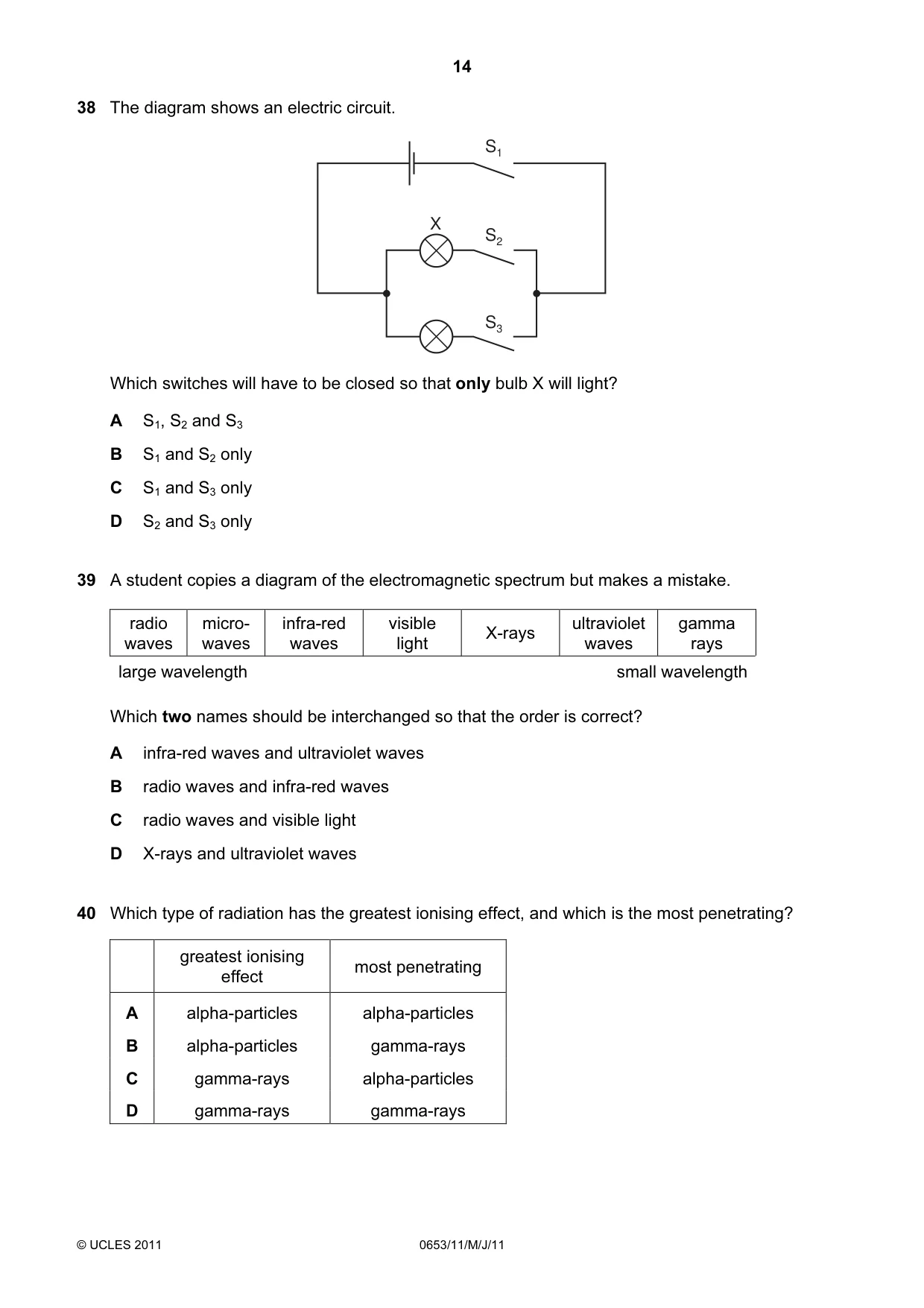 Cambridge IGCSE Science - Combined 0653 2011 May/June Paper 1 · Variant 1 question paper, page 14 of 16