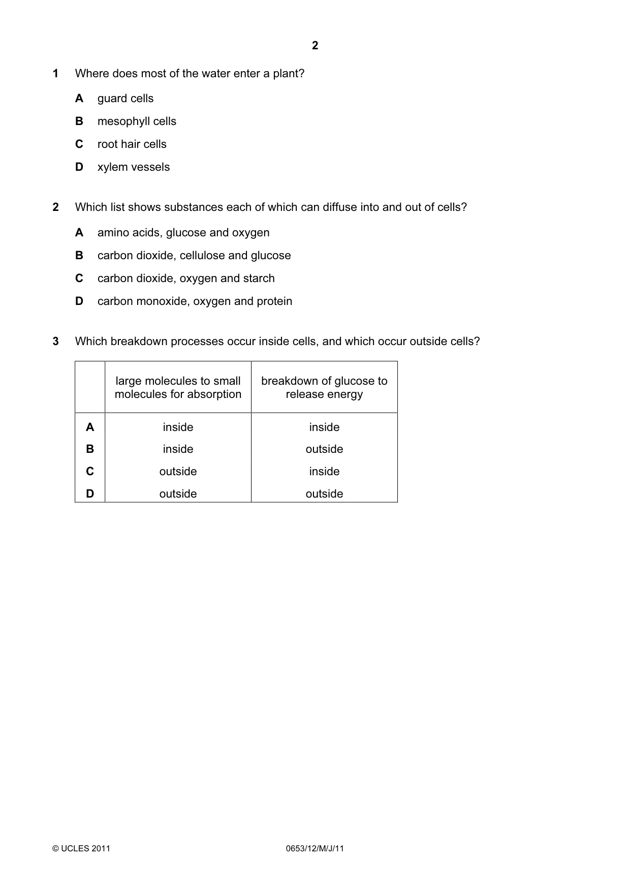 Cambridge IGCSE Science - Combined 0653 2011 May/June Paper 1 · Variant 2 question paper, page 2 of 16