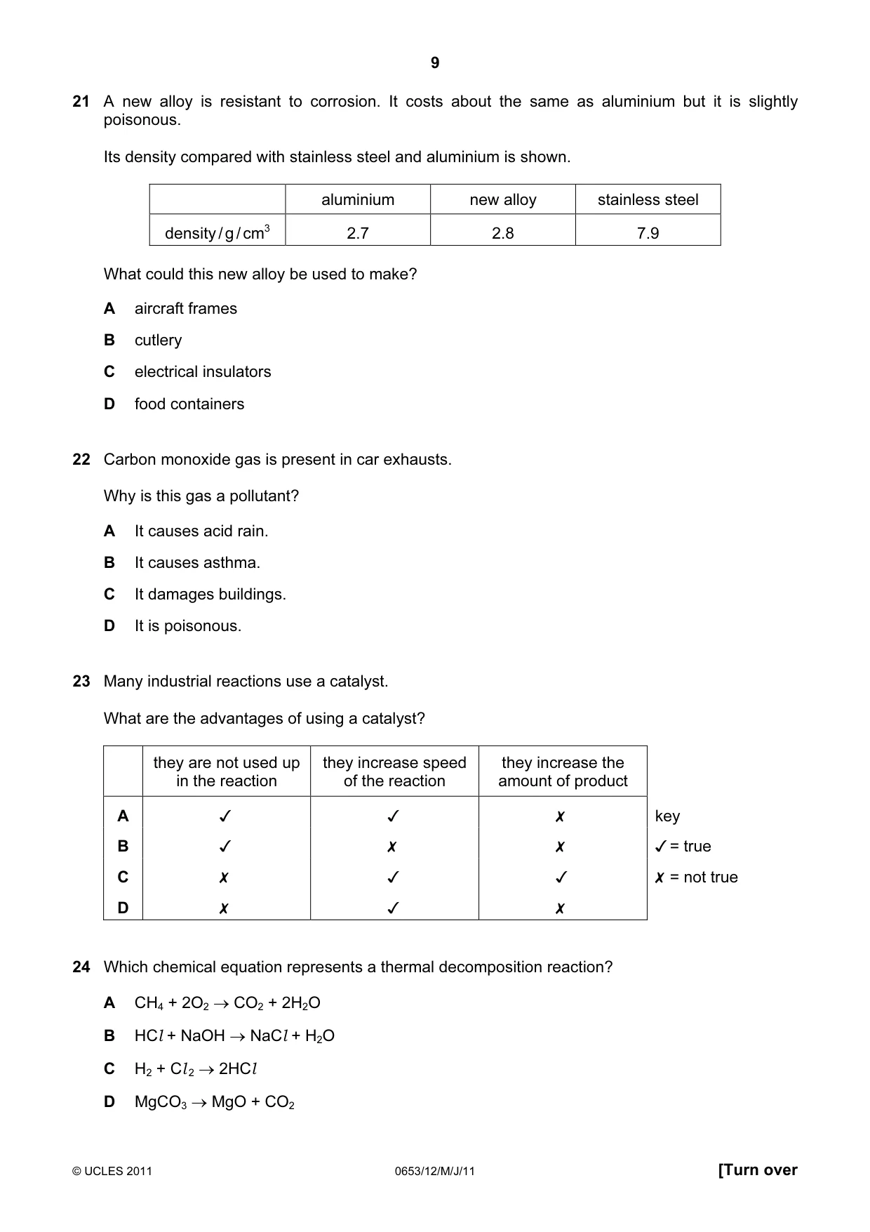 Cambridge IGCSE Science - Combined 0653 2011 May/June Paper 1 · Variant 2 question paper, page 9 of 16