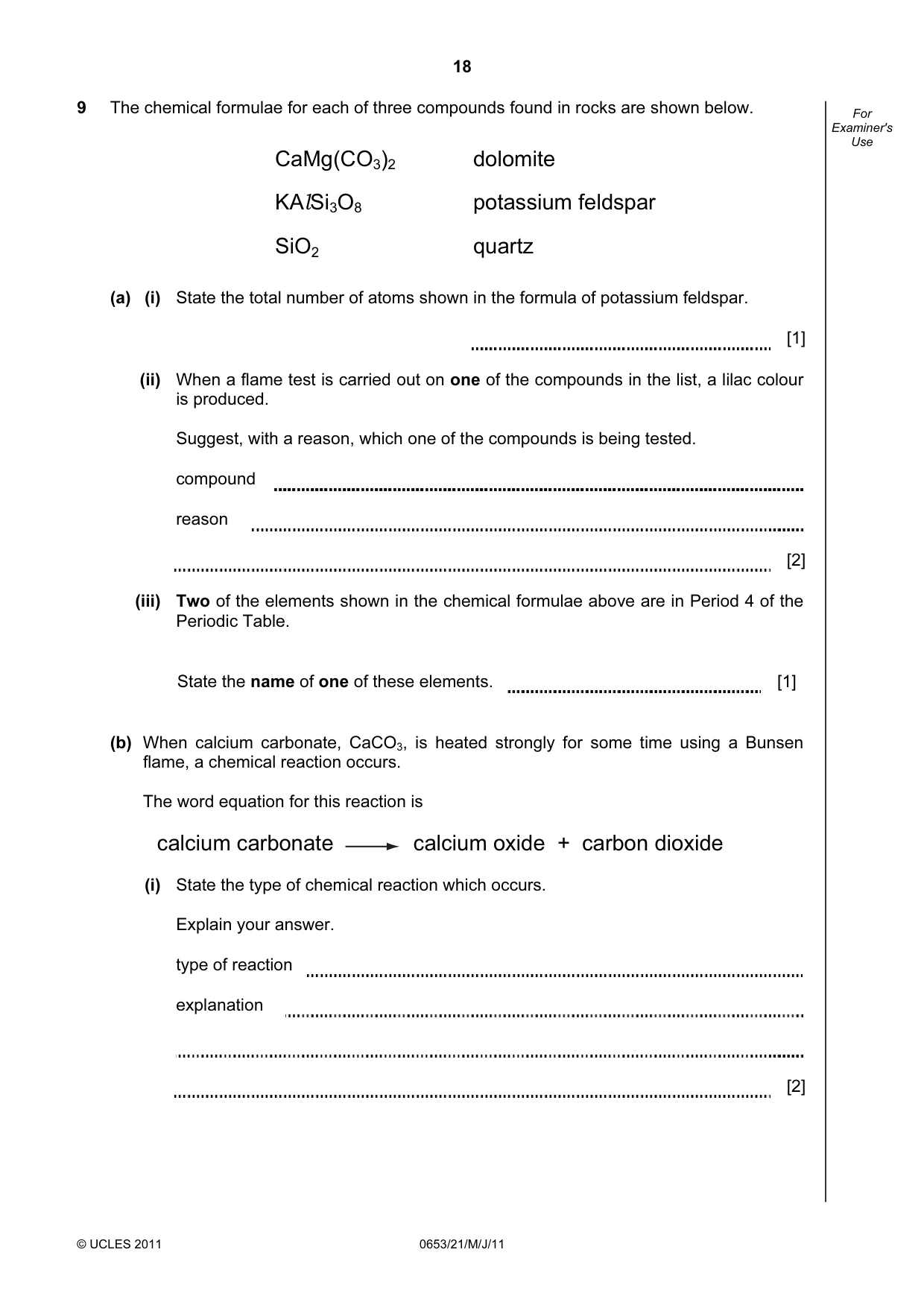 Cambridge IGCSE Science - Combined 0653 2011 May/June Paper 2 · Variant 1 question paper, page 18 of 24