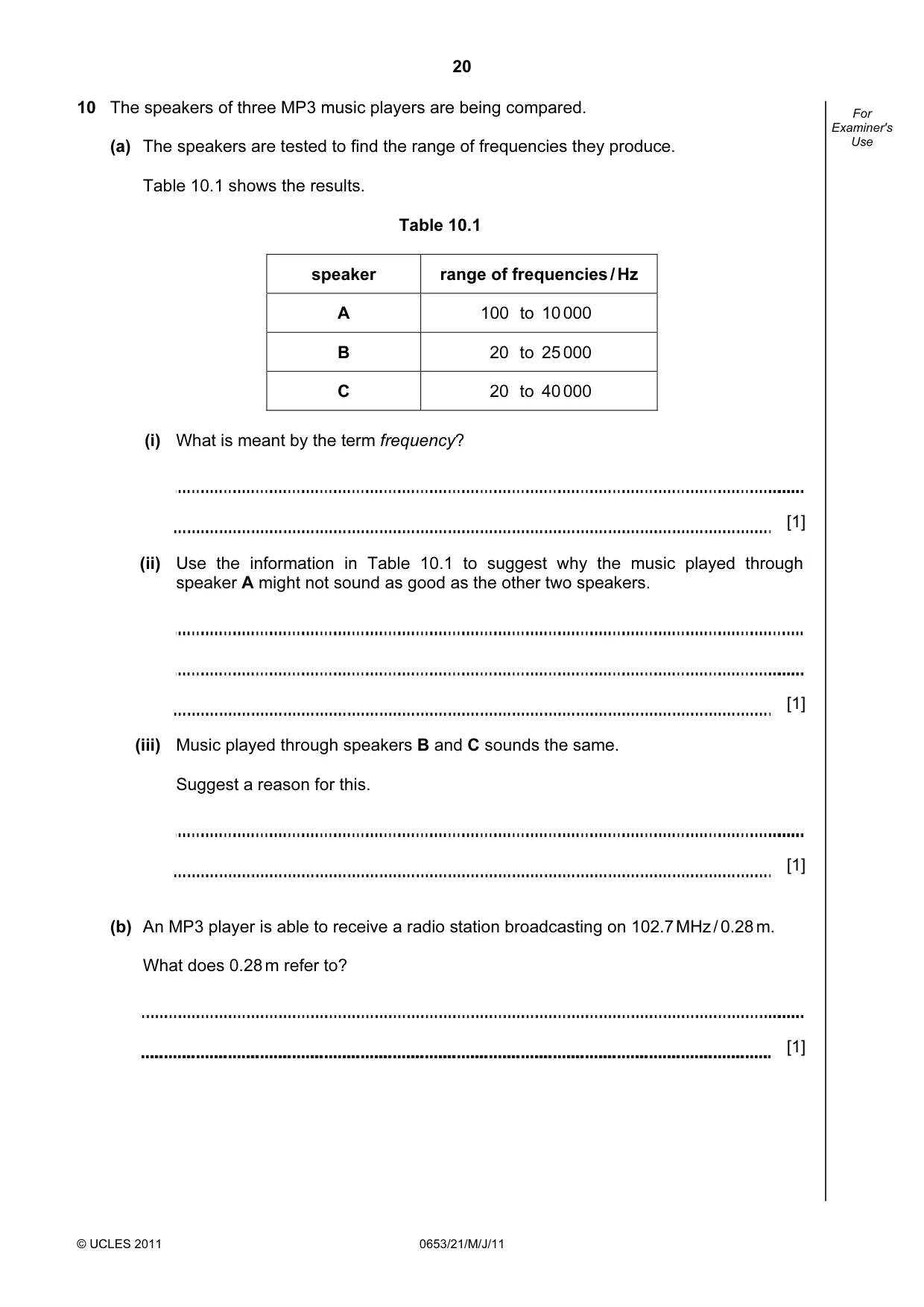 Cambridge IGCSE Science - Combined 0653 2011 May/June Paper 2 · Variant 1 question paper, page 20 of 24