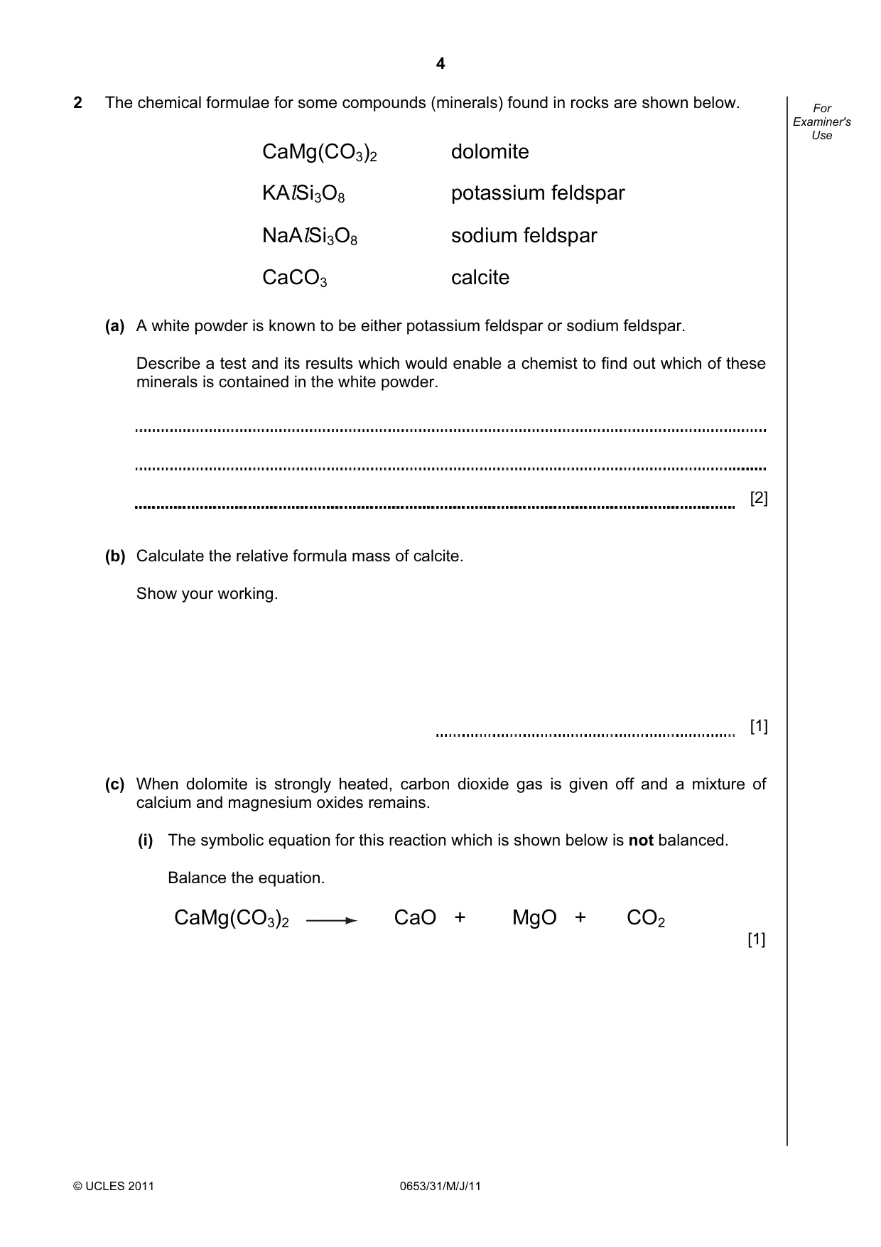 Cambridge IGCSE Science - Combined 0653 2011 May/June Paper 3 · Variant 1 question paper, page 4 of 20