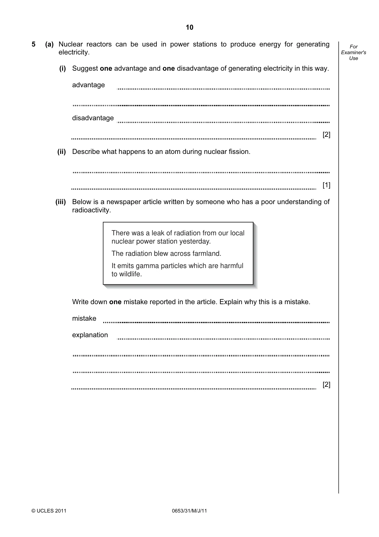 Cambridge IGCSE Science - Combined 0653 2011 May/June Paper 3 · Variant 1 question paper, page 10 of 20