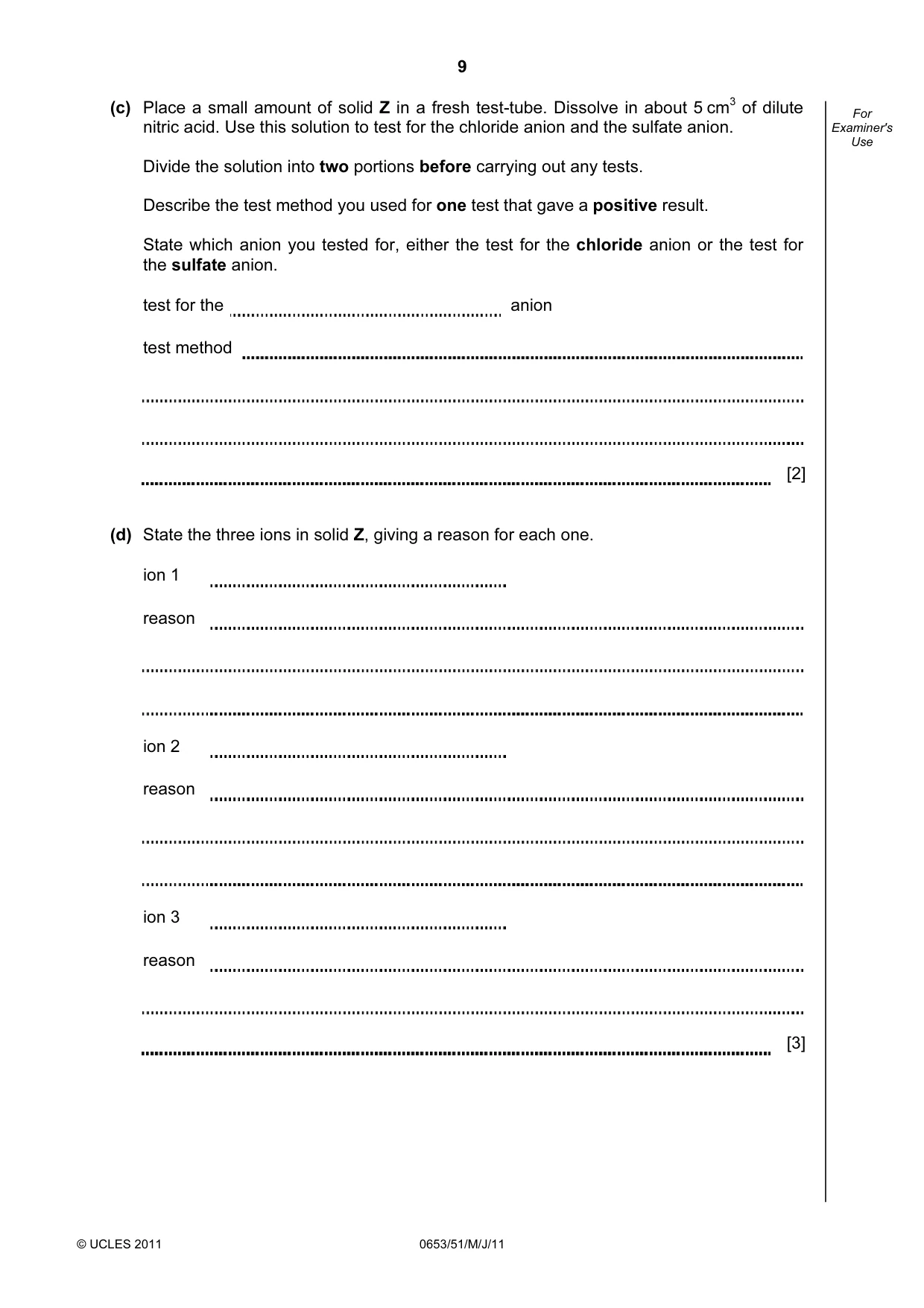 Cambridge IGCSE Science - Combined 0653 2011 May/June Paper 5 · Variant 1 question paper, page 9 of 12