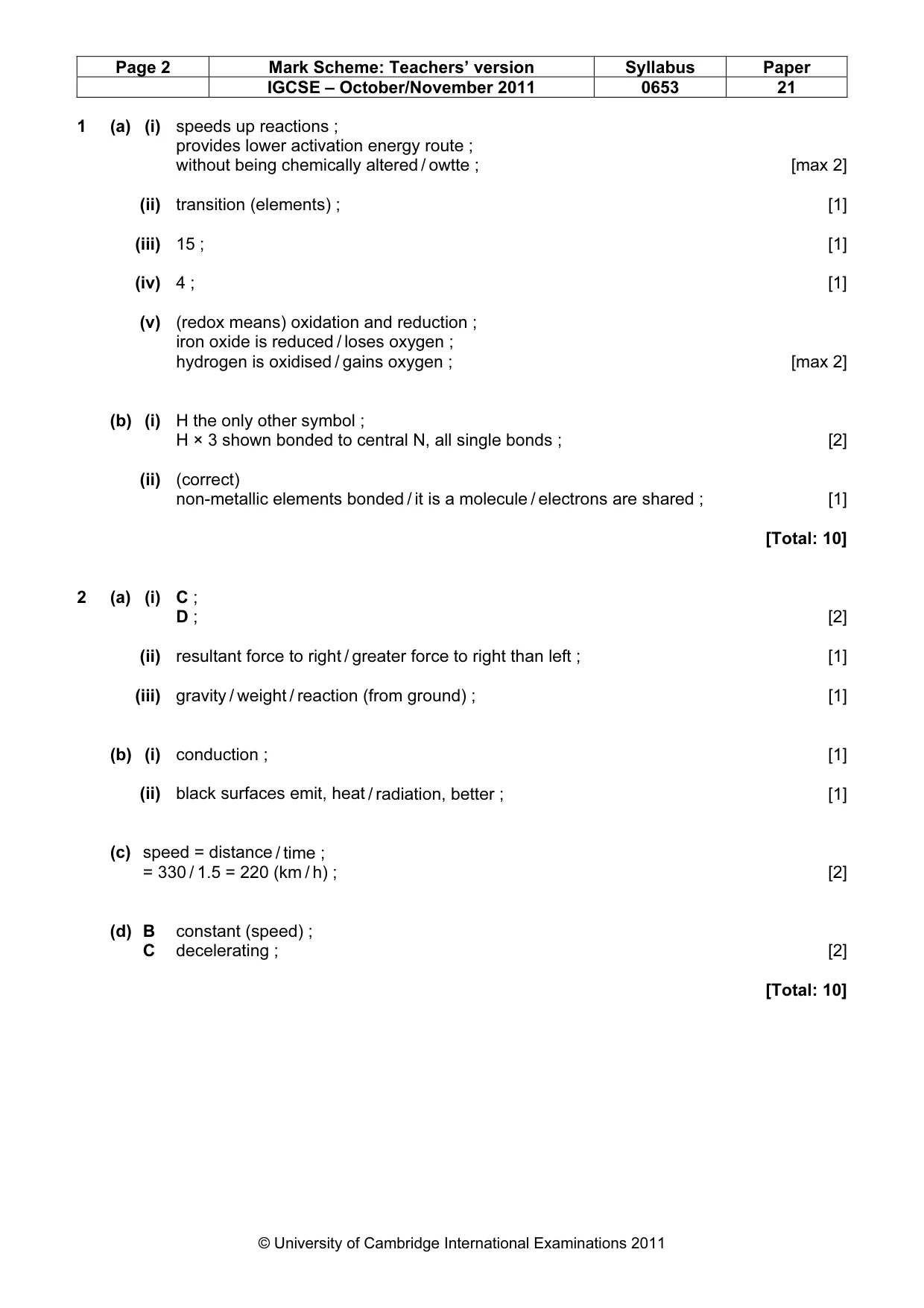 Mark scheme, page 2 of 5