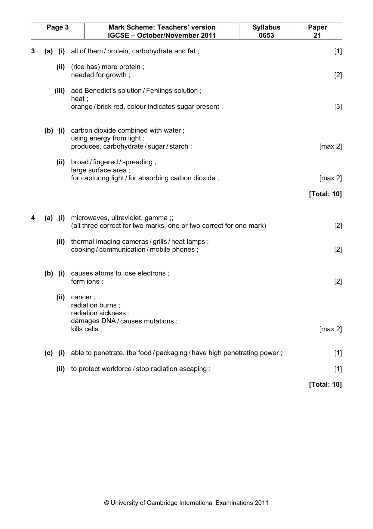 Mark scheme, page 3 of 5