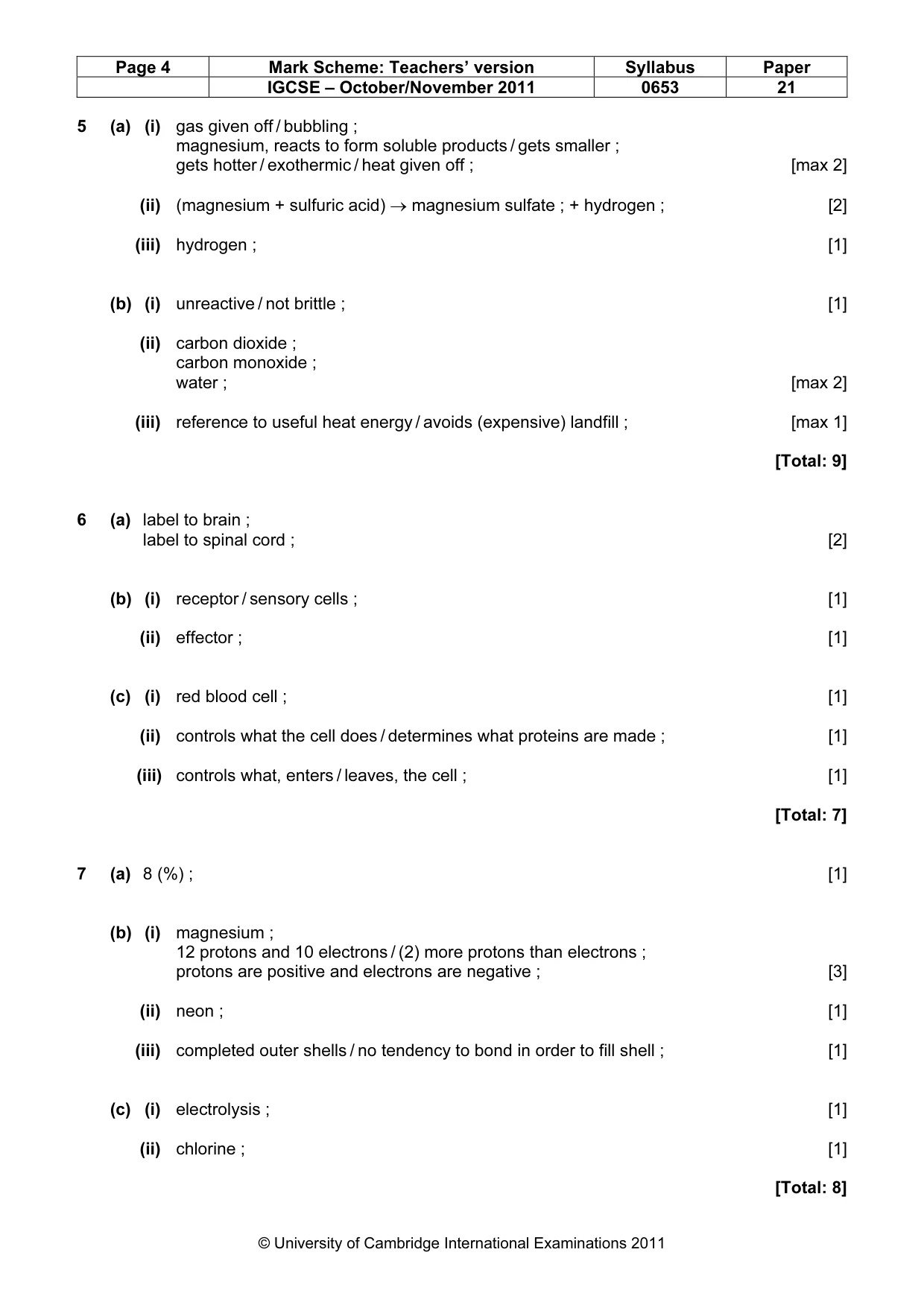 Mark scheme, page 4 of 5