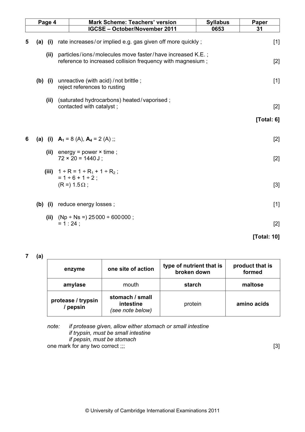 Mark scheme, page 4 of 5