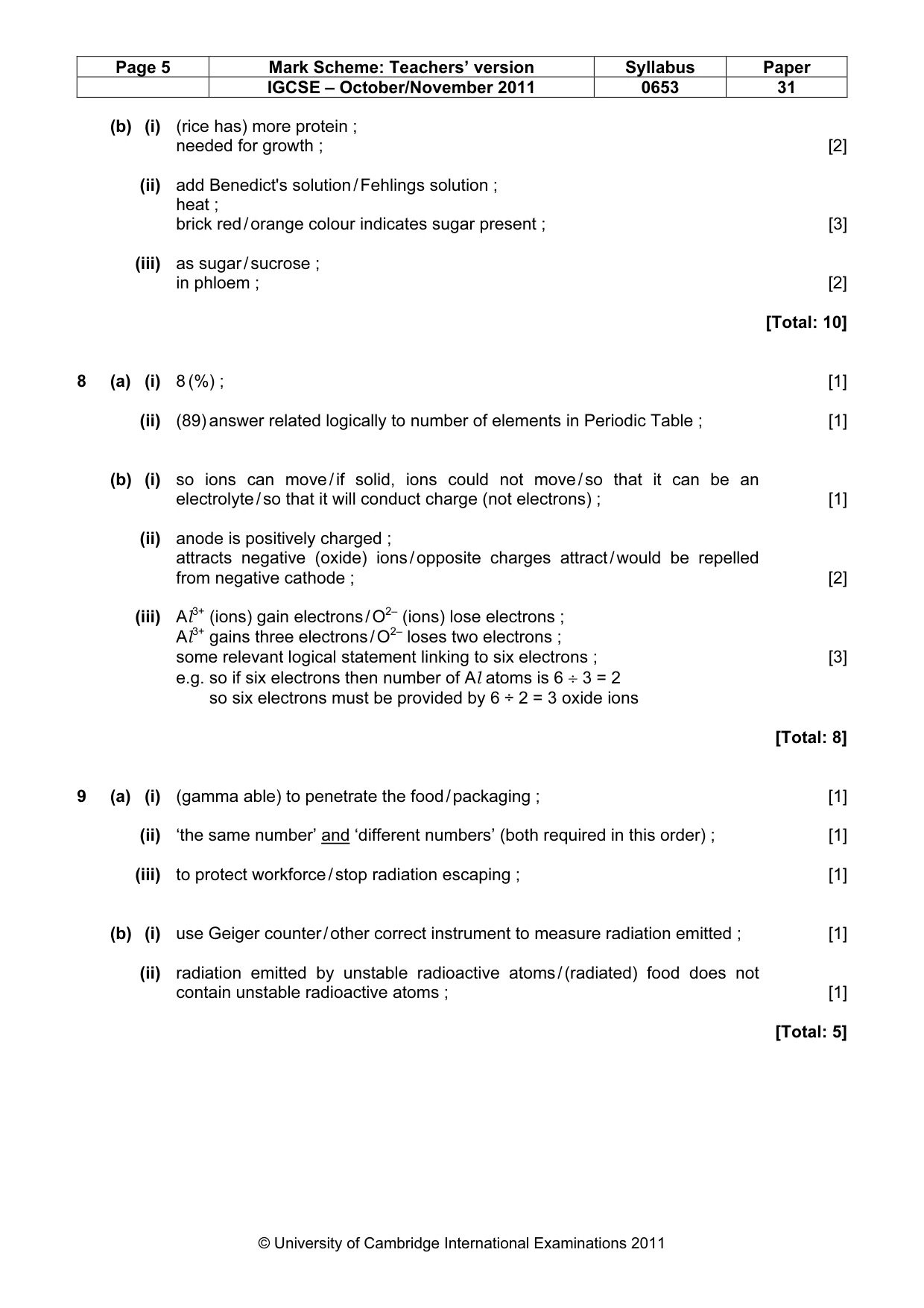 Mark scheme, page 5 of 5