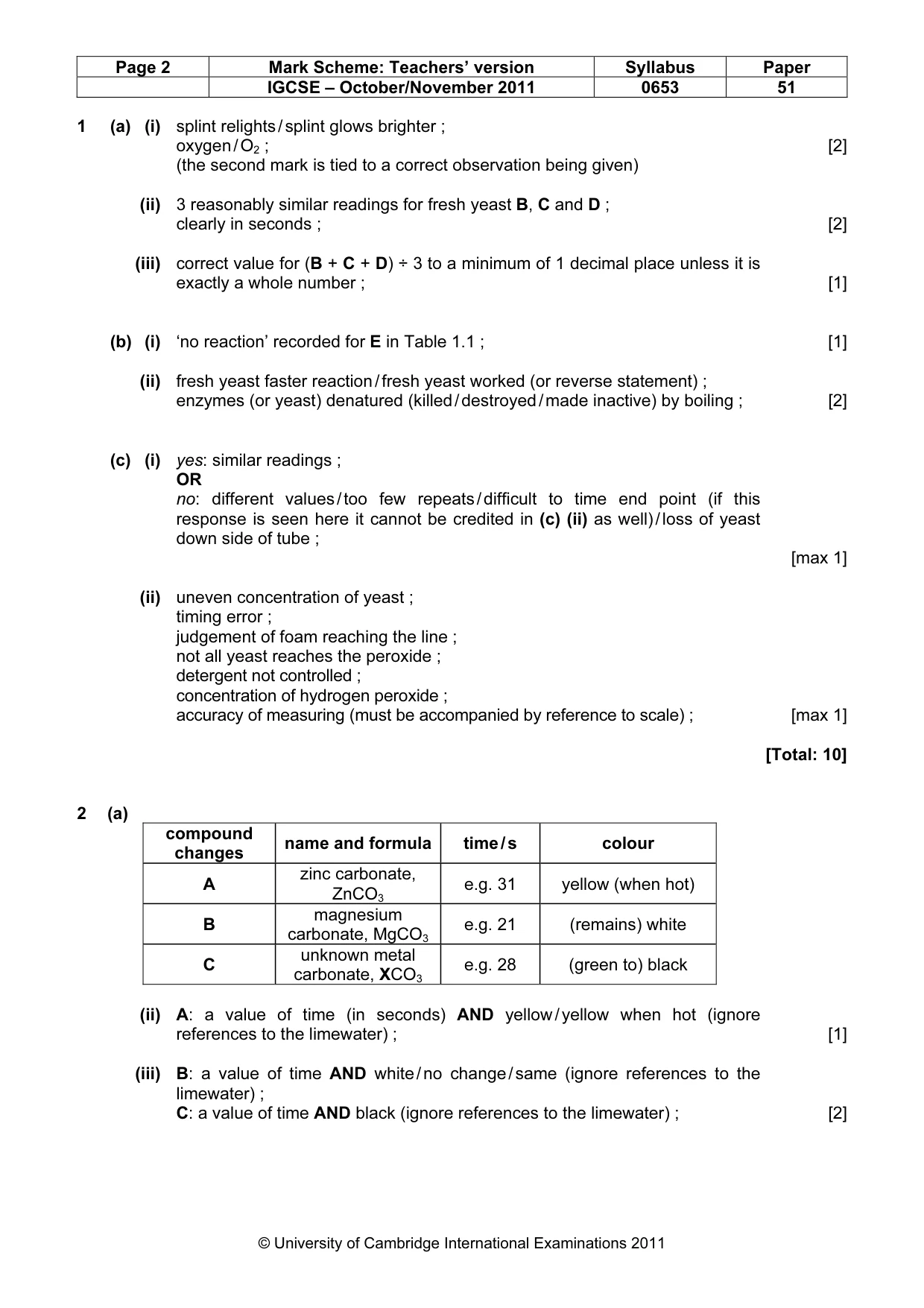 Mark scheme, page 2 of 3