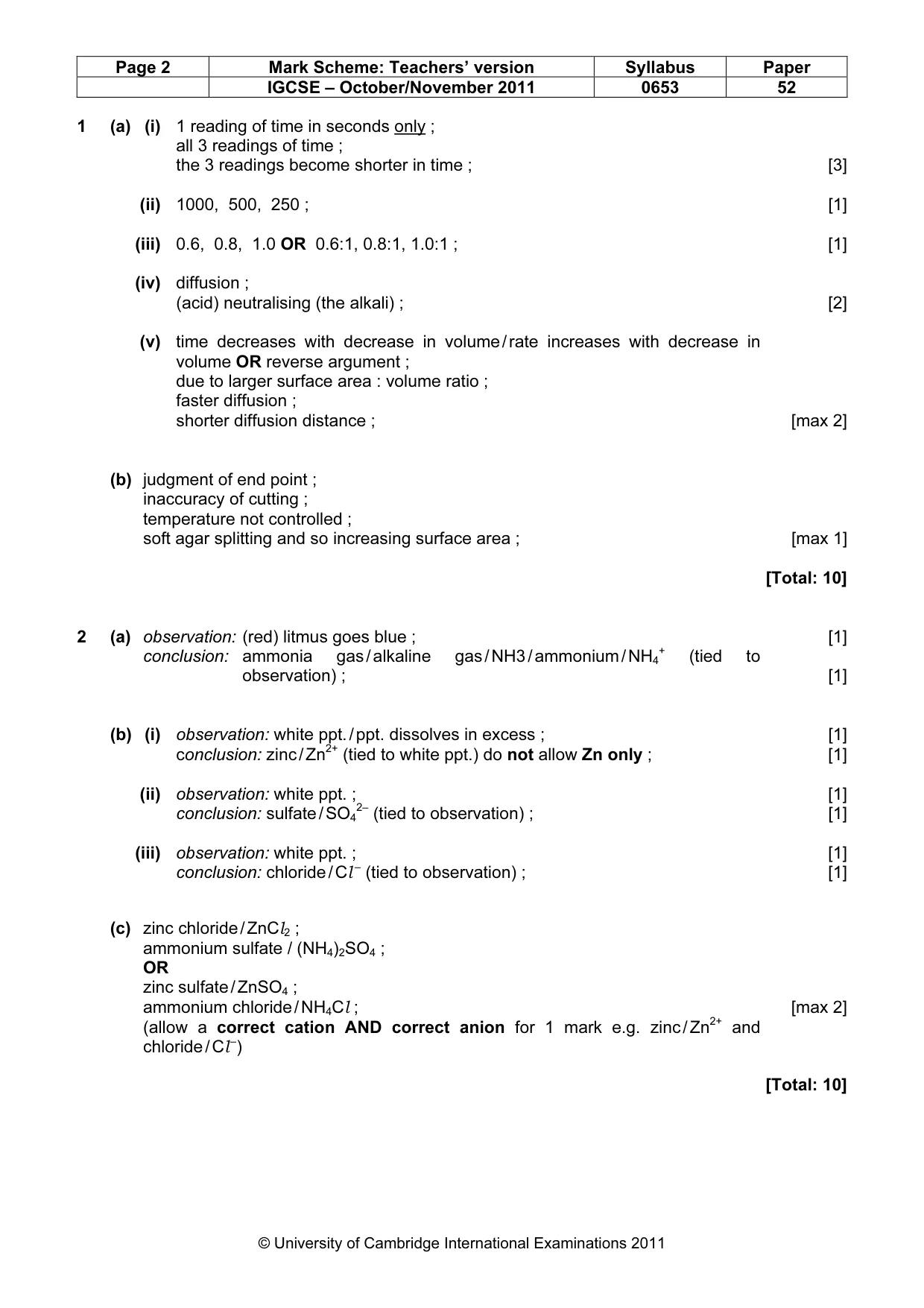 Mark scheme, page 2 of 3