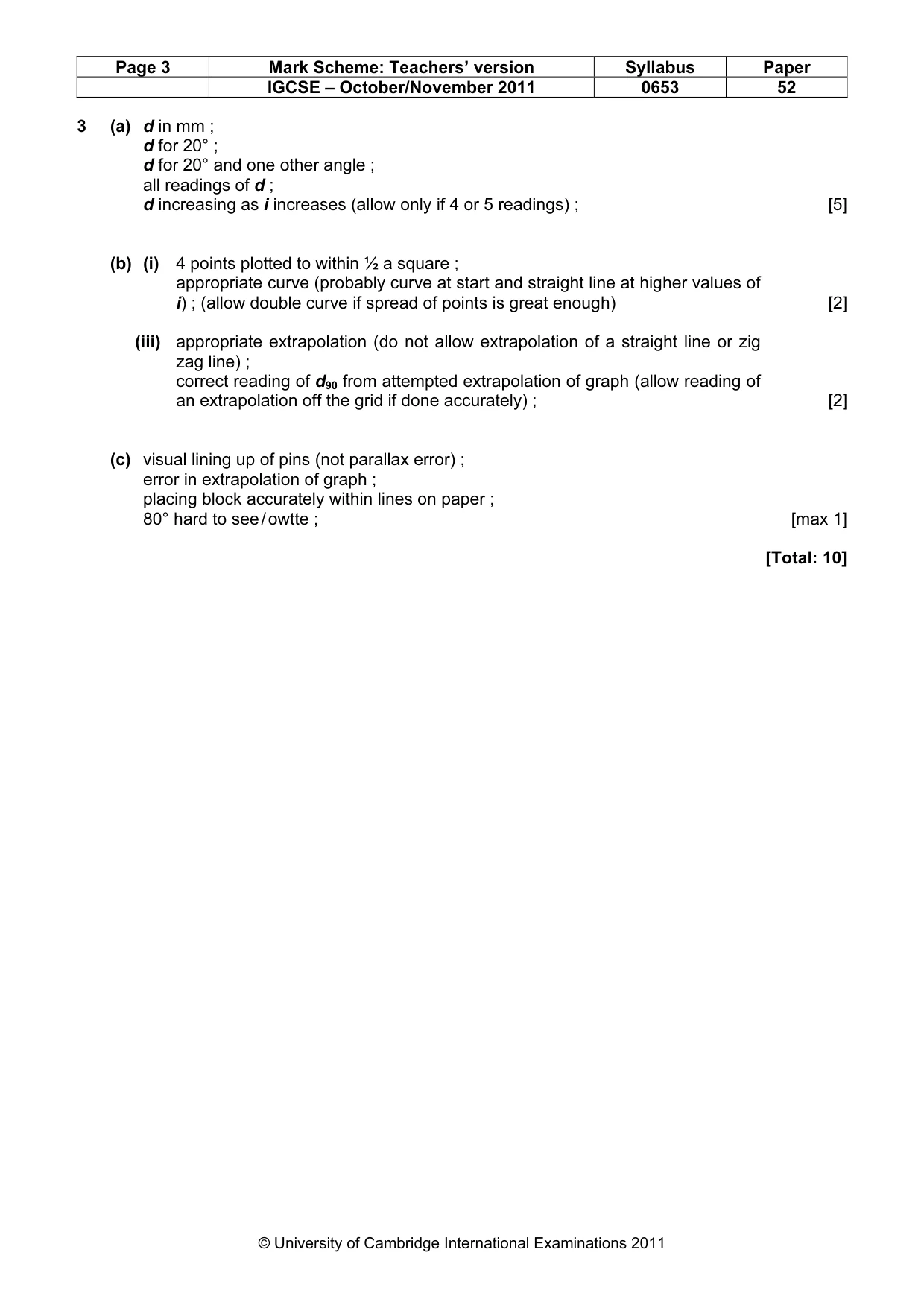 Mark scheme, page 3 of 3