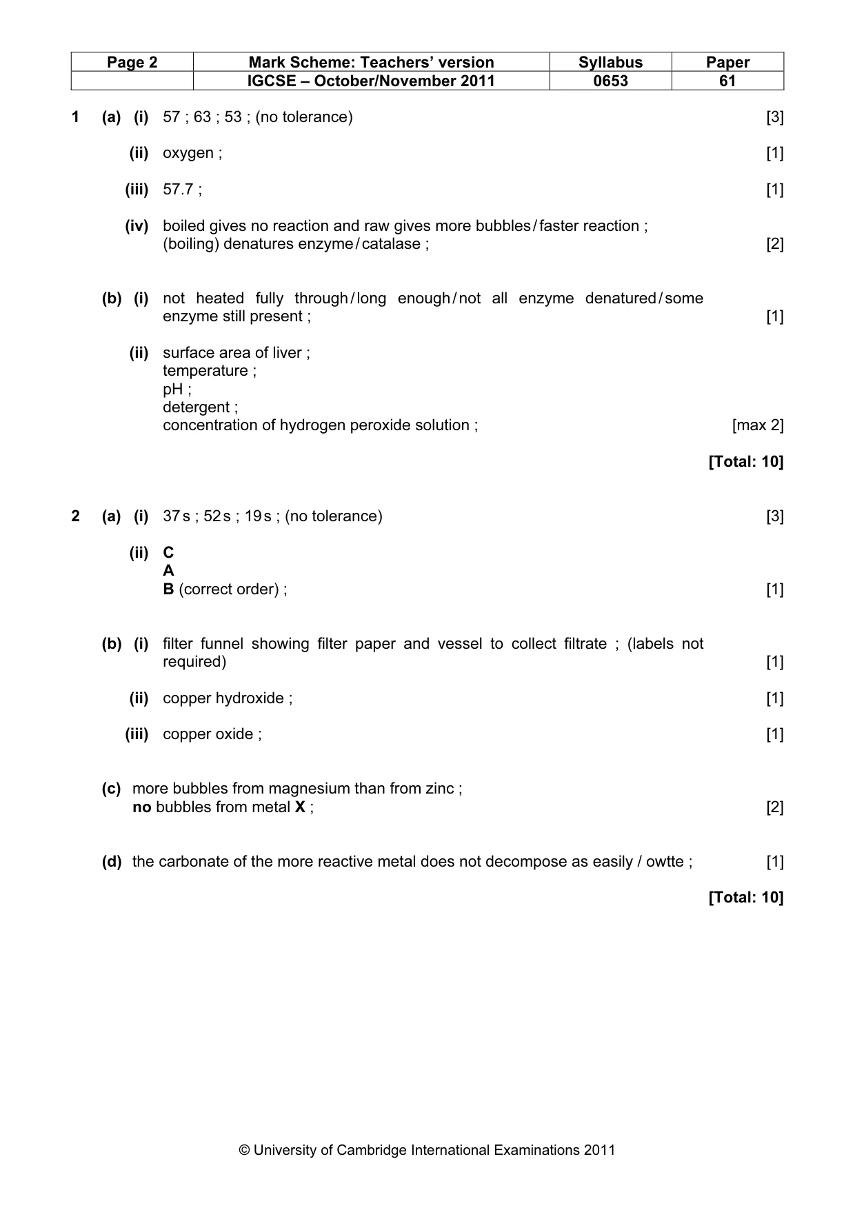 Mark scheme, page 2 of 4