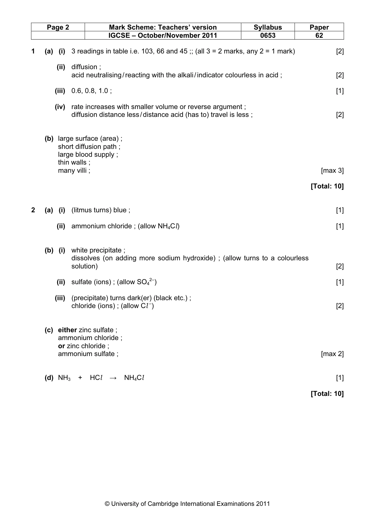 Mark scheme, page 2 of 4