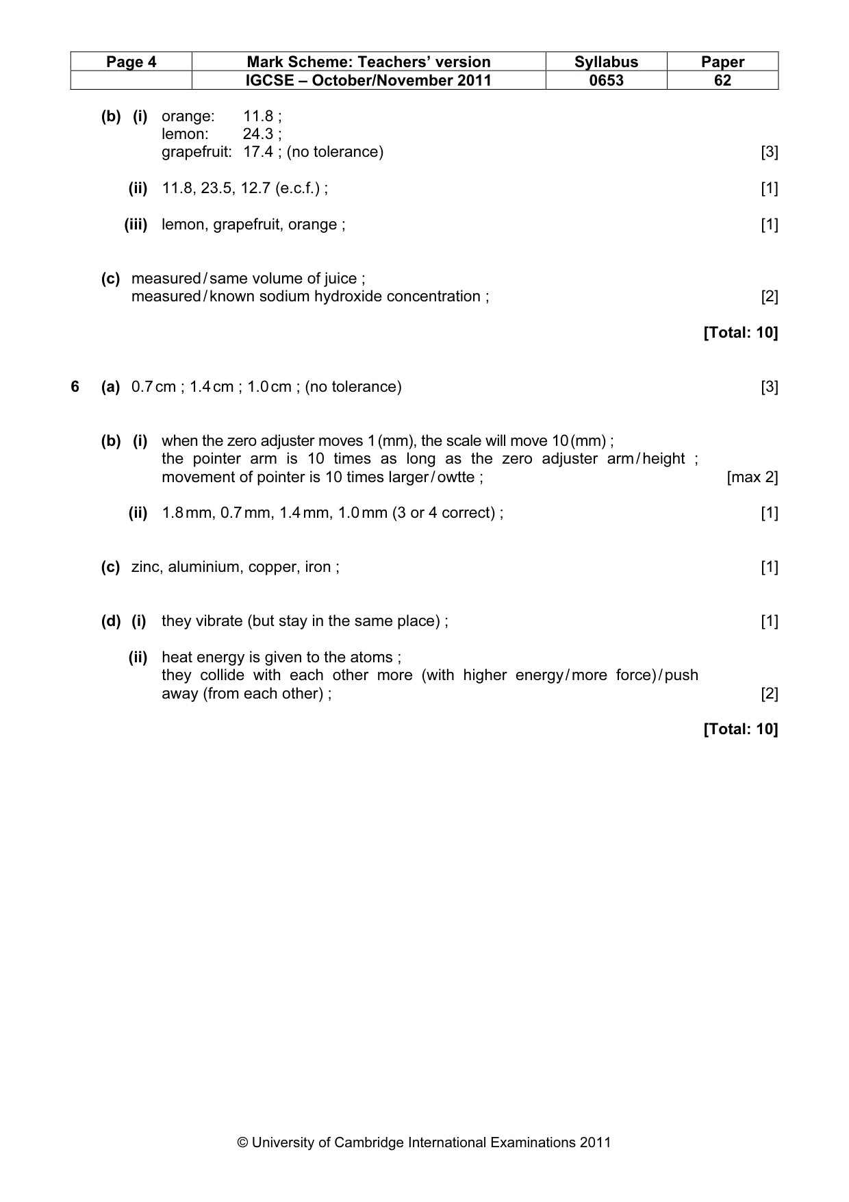 Mark scheme, page 4 of 4