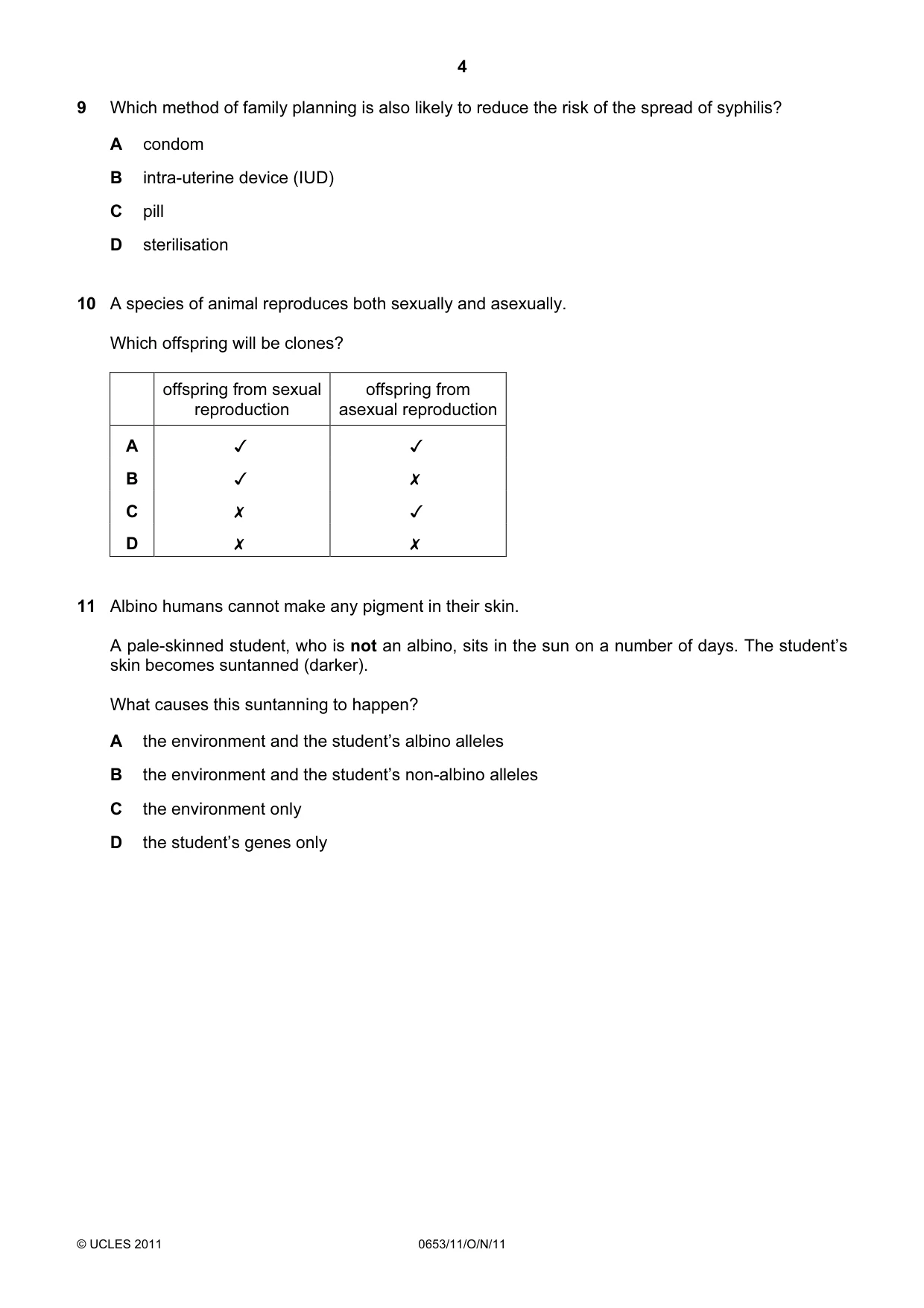 Cambridge IGCSE Science - Combined 0653 2011 Oct/Nov Paper 1 · Variant 1 question paper, page 4 of 16