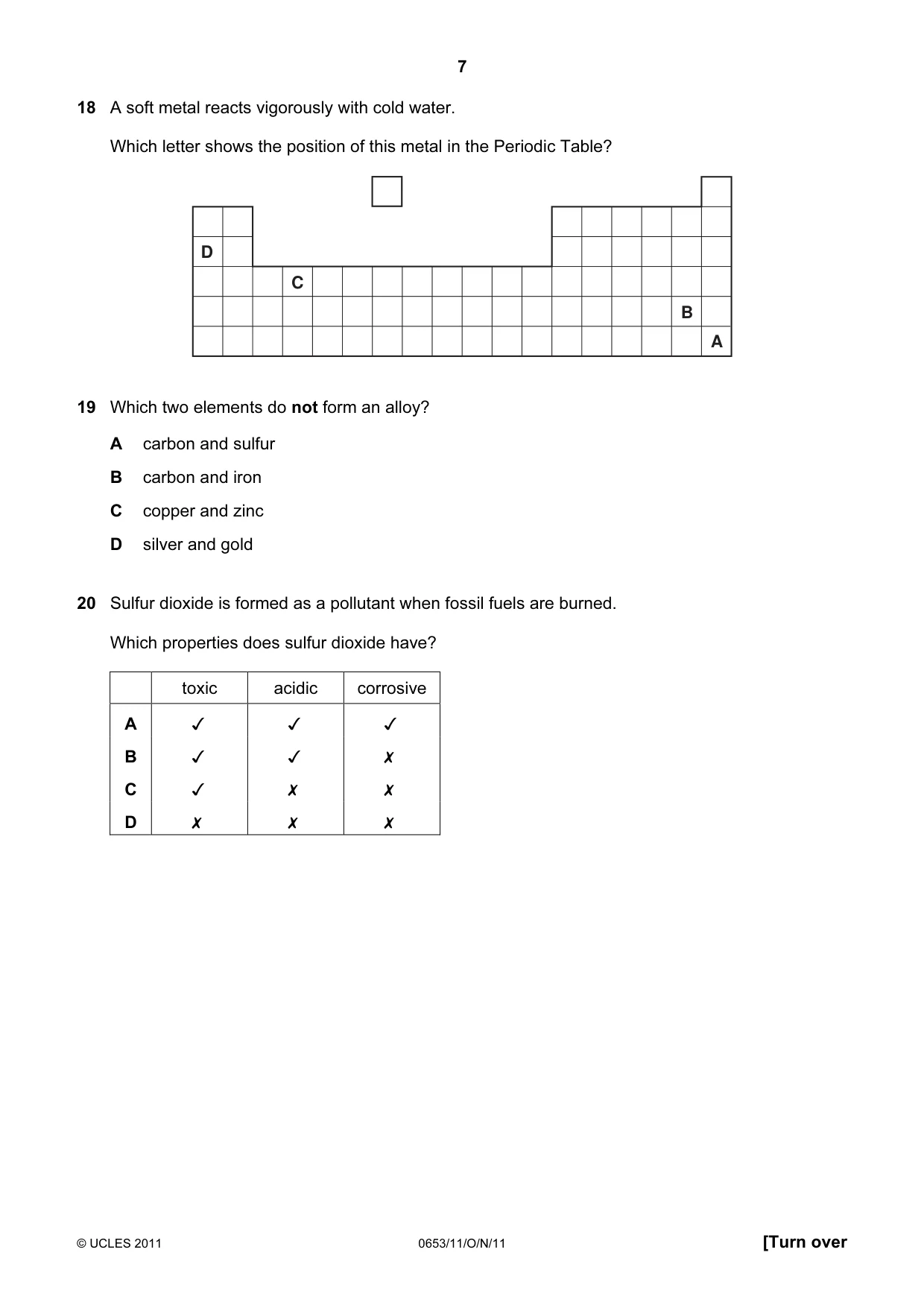 Cambridge IGCSE Science - Combined 0653 2011 Oct/Nov Paper 1 · Variant 1 question paper, page 7 of 16